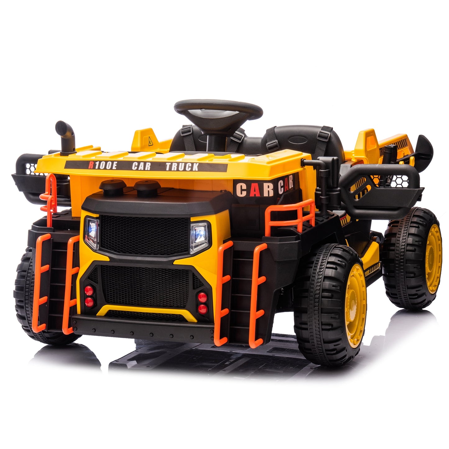 POVANLI 24V 2-Seater Ride-On Kids Electric Construction Car Dumper W/parents control, 400W Motors, Electric Tipping Dump Bed and Shovel, 20" Seat, 4.9MPH Max, Ideal Gift for Kids Aged 3+(Yellow)