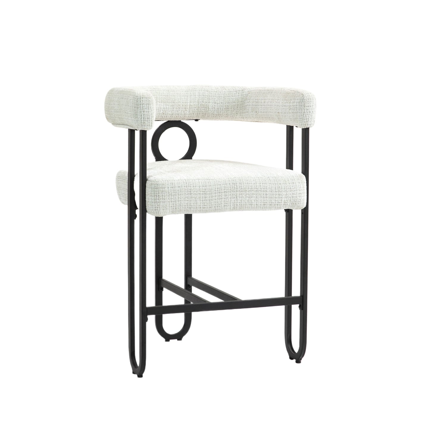 POVANLI Chenille Fabric Bar Stools (Set of 1), Modern Upholstered Bar Chair with Back & Footrest, Black Metal Frames for Bar Kitchen Island Restaurant Bistro, Club (Beige)