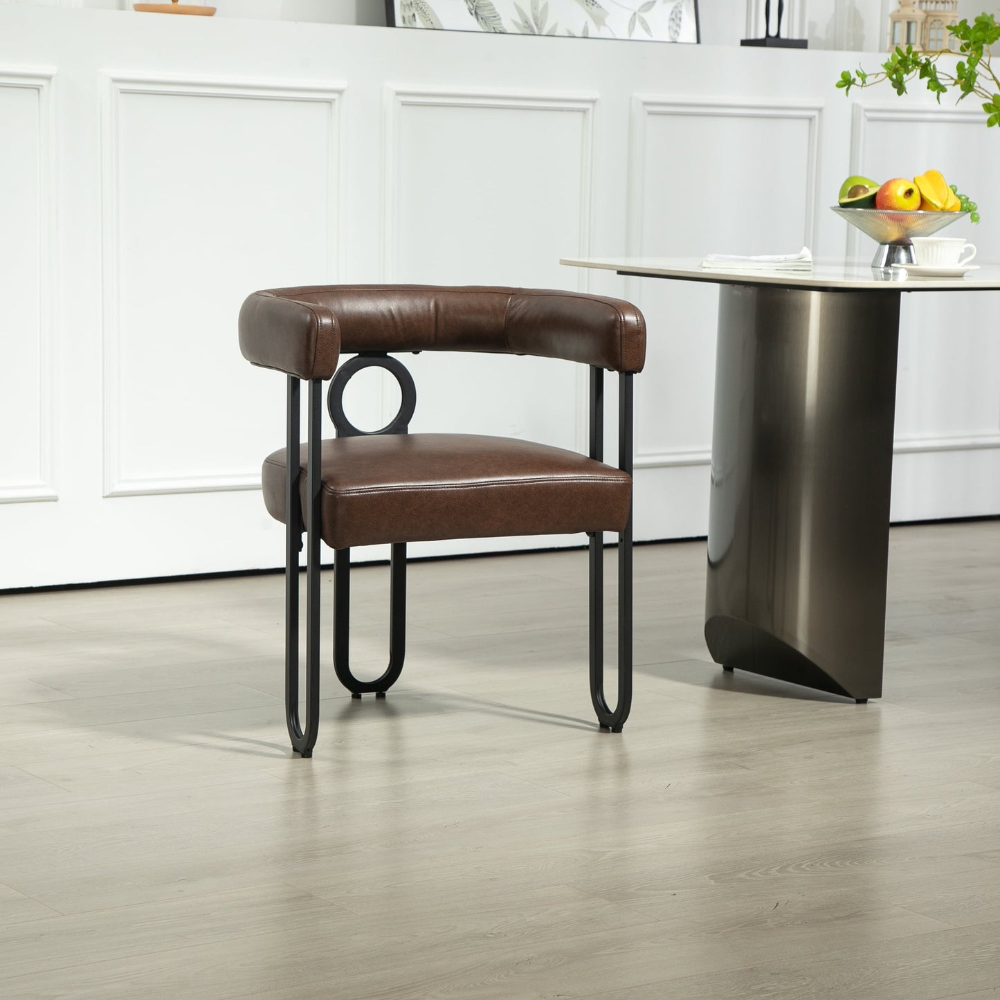 POVANLI PU Leather Fabric Upholstered Bar Stools (Set of 1), Bar Chair/Dining Chair/Armchair with Back, Black Metal Frames for Living Room Bar Kitchen Island Restaurant Bistro, Club (Dark Brown)