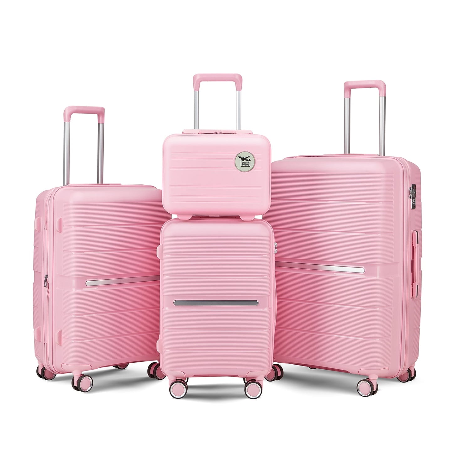 POVANLI 4 Piece Luggage Sets(14"20"24"28"), PP Hardside Lightweight & Durable suitcase, Expandable, TSA Lock, Spinner Wheels, Airline Approved,(Pink)