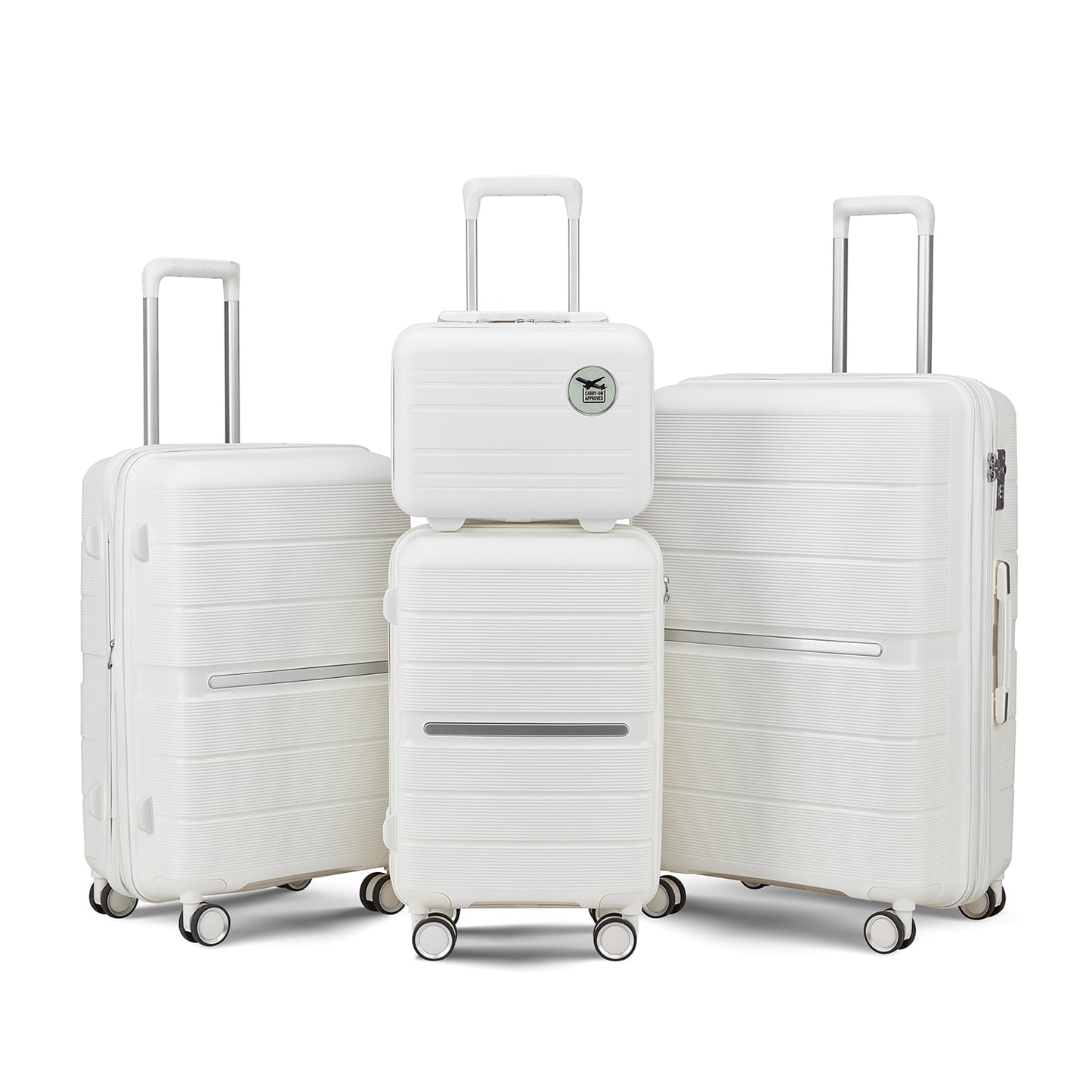 POVANLI 4 Piece Luggage Sets(14"20"24"28"), PP Hardside Lightweight & Durable suitcase, Expandable, TSA Lock, Spinner Wheels, Airline Approved,(White)