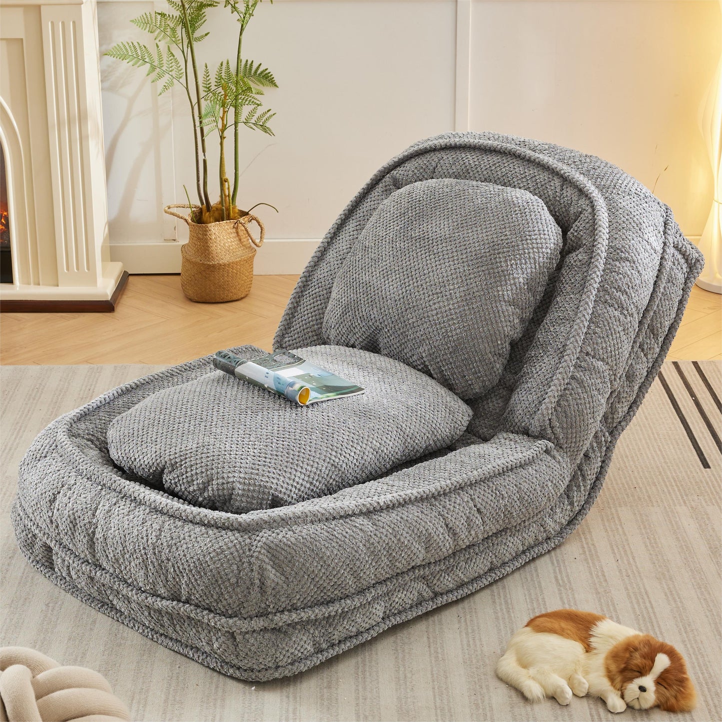 GAKMCIL Human Dog Bed for Adult & Pets, Convertible Lazy Sofa, 5 Adjustable Position with 2 Soft Pillows, sit, sleep, fold for bedroom, living room, office, Space Saving Design, Dog gift (Gray)