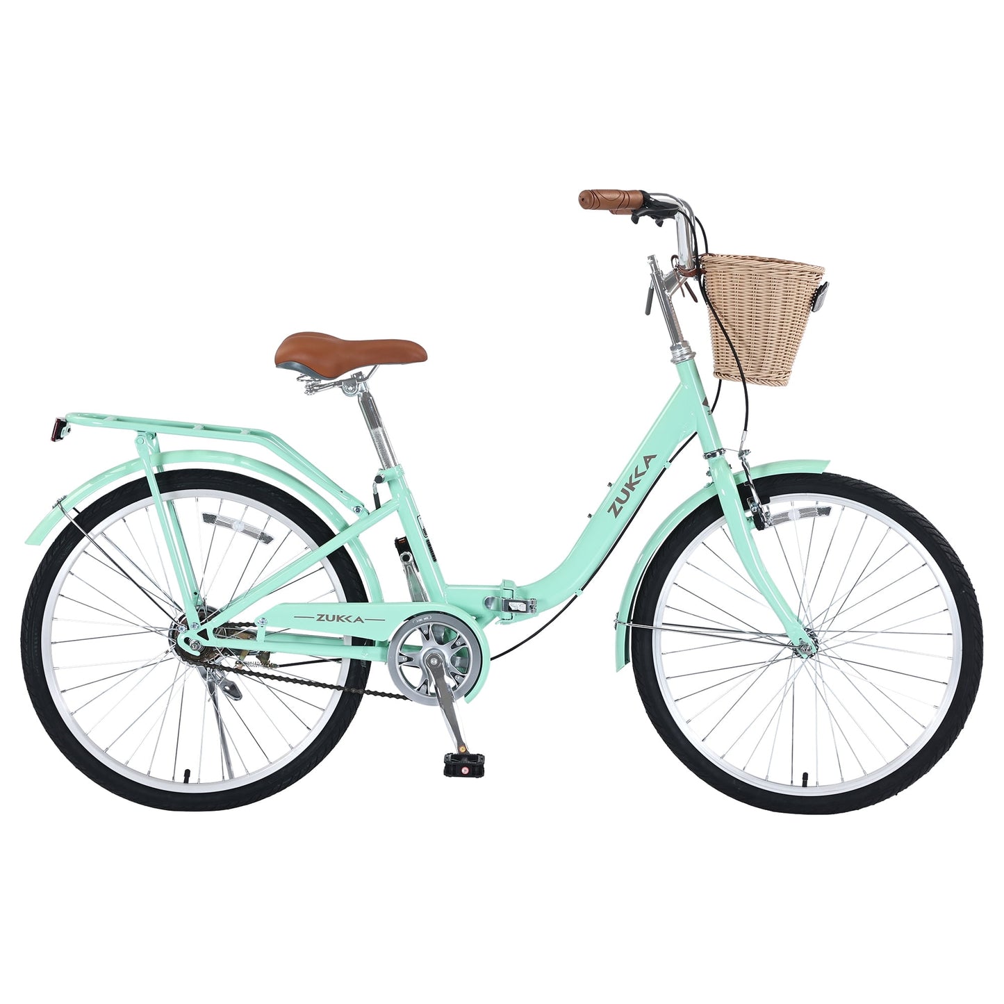 POVANLI 24" Single Speed Folding Lady Bike,Durable Steel Frame Women Bike,Compact Design for Easy Storage and Commuting Green