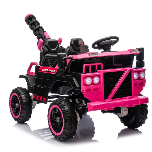 POVANLI 24V 3 Seater Kids Ride On Electric Toy Car W/Parental Control, Water Gun, Slow Start, 3 Speeds, Switchable between 2WD&4WD, MP3, Bluetooth, USB, LED Lights for Children Ages 3-8, Gift(Pink)