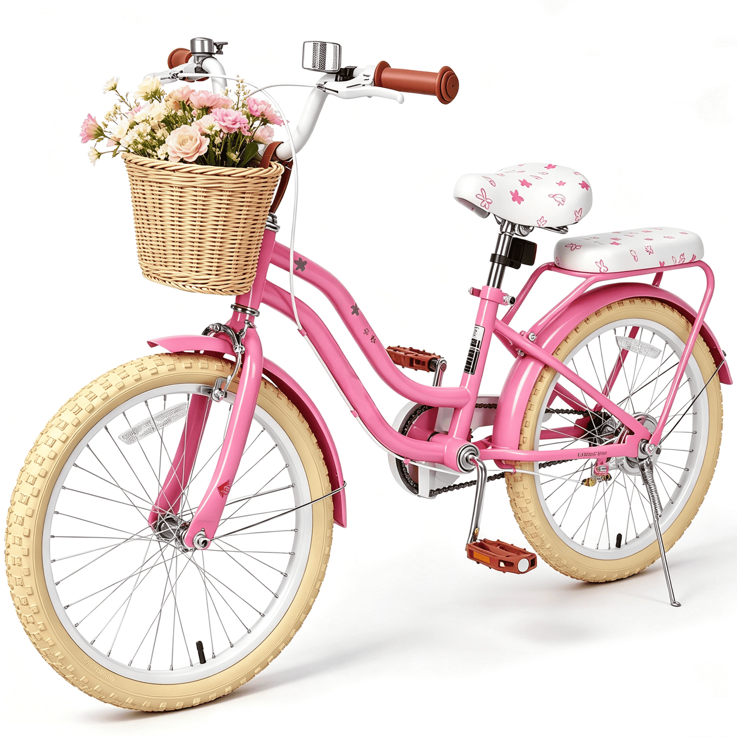 POVANLI 20" Girls Bike with Basket for 6-8 Years Old,No Training Wheels Included Gift Pink