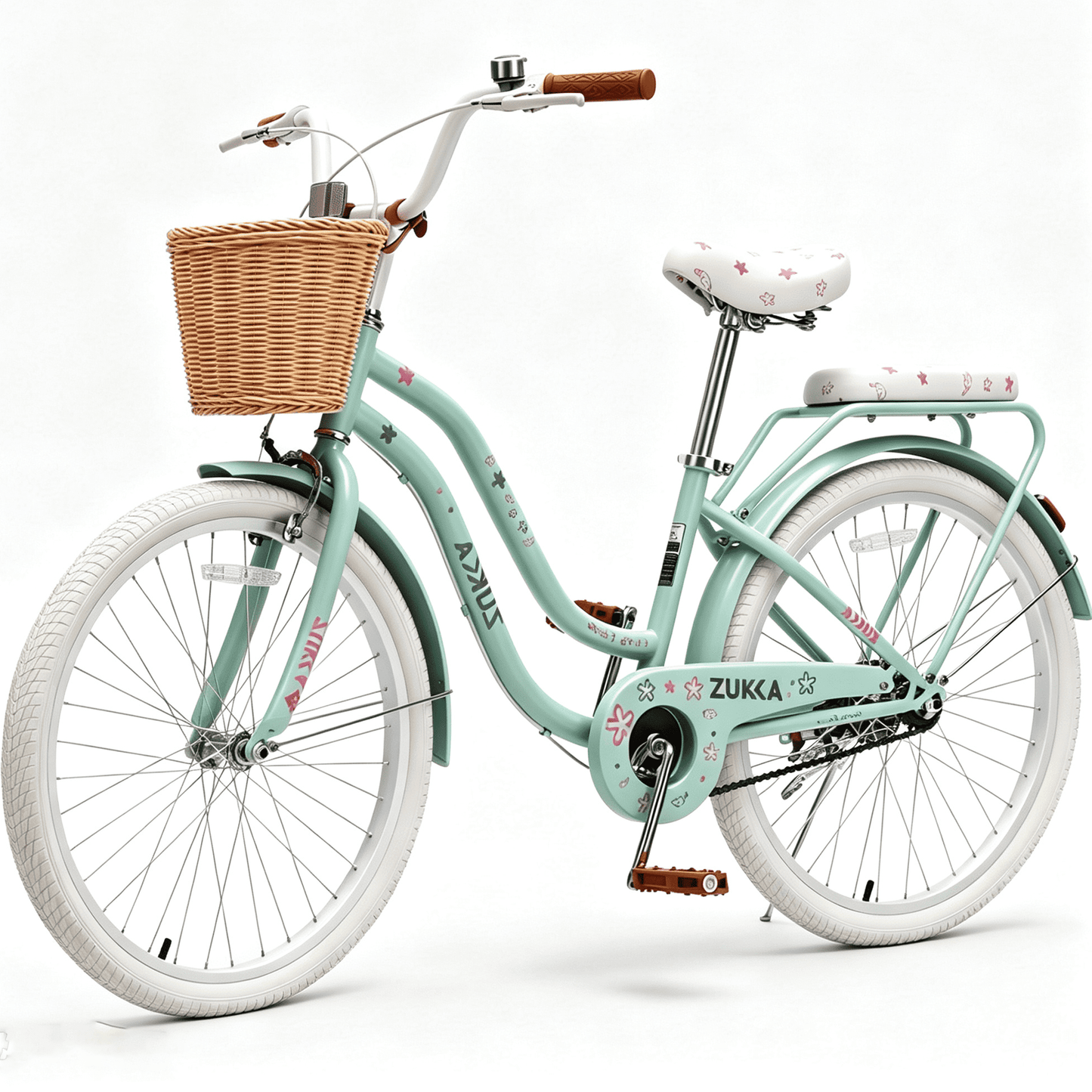 POVANLI 24" Cruiser Bike with Basket for 9+ Years Old Gift Green