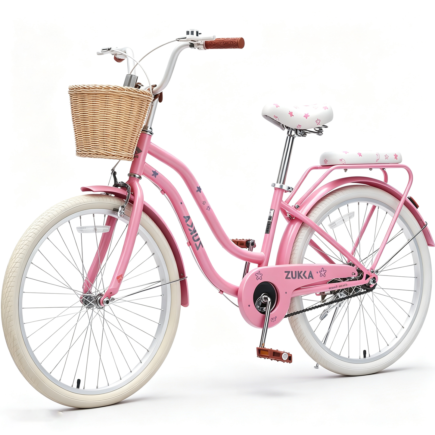POVANLI 24" Cruiser Bike with Basket for 9+ Years Old Gift Pink