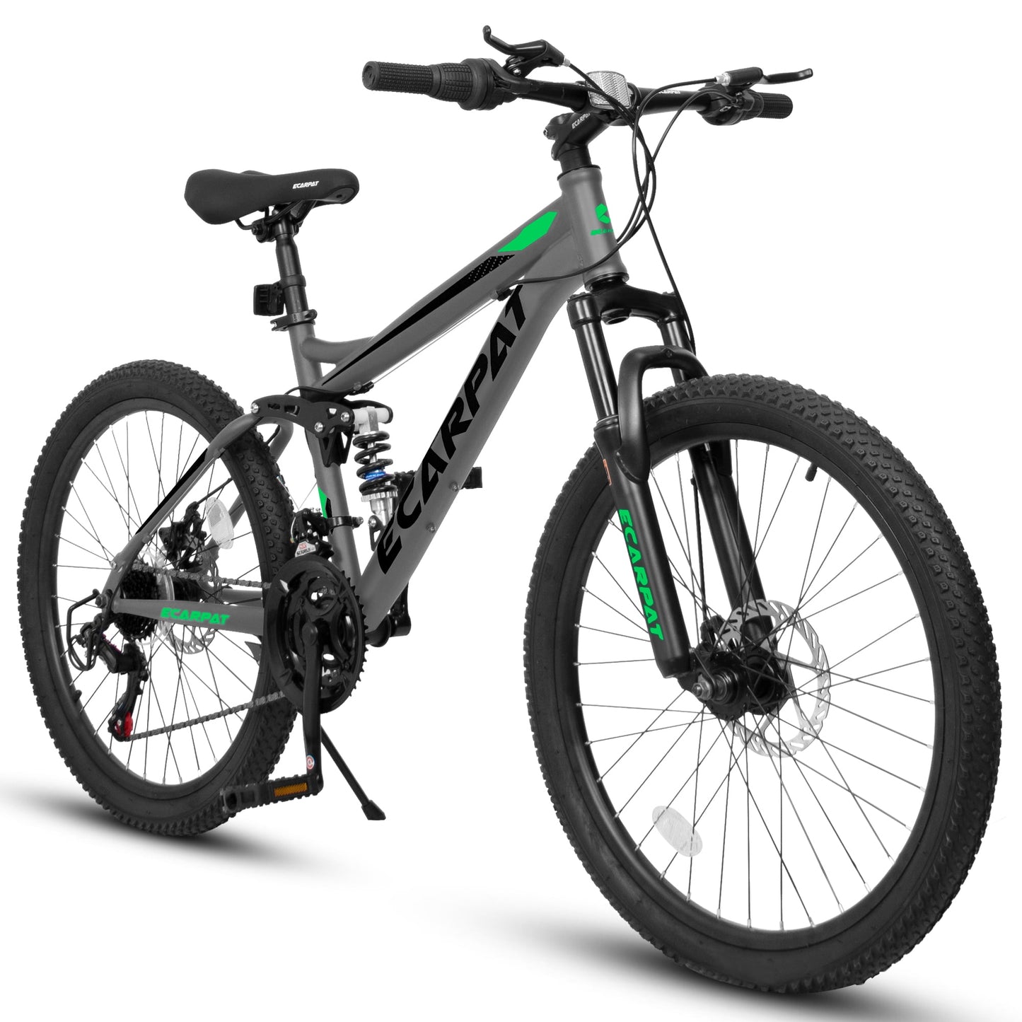 POVANLI Mountain Bike 24 Inch, Dual Full Suspension, Carbon Steel Frame Mountain Bike for Mens Womens, Go to School/Work with 21-Speed Disc Trail Commuter City Beach Bicycles, Gift(Gray)