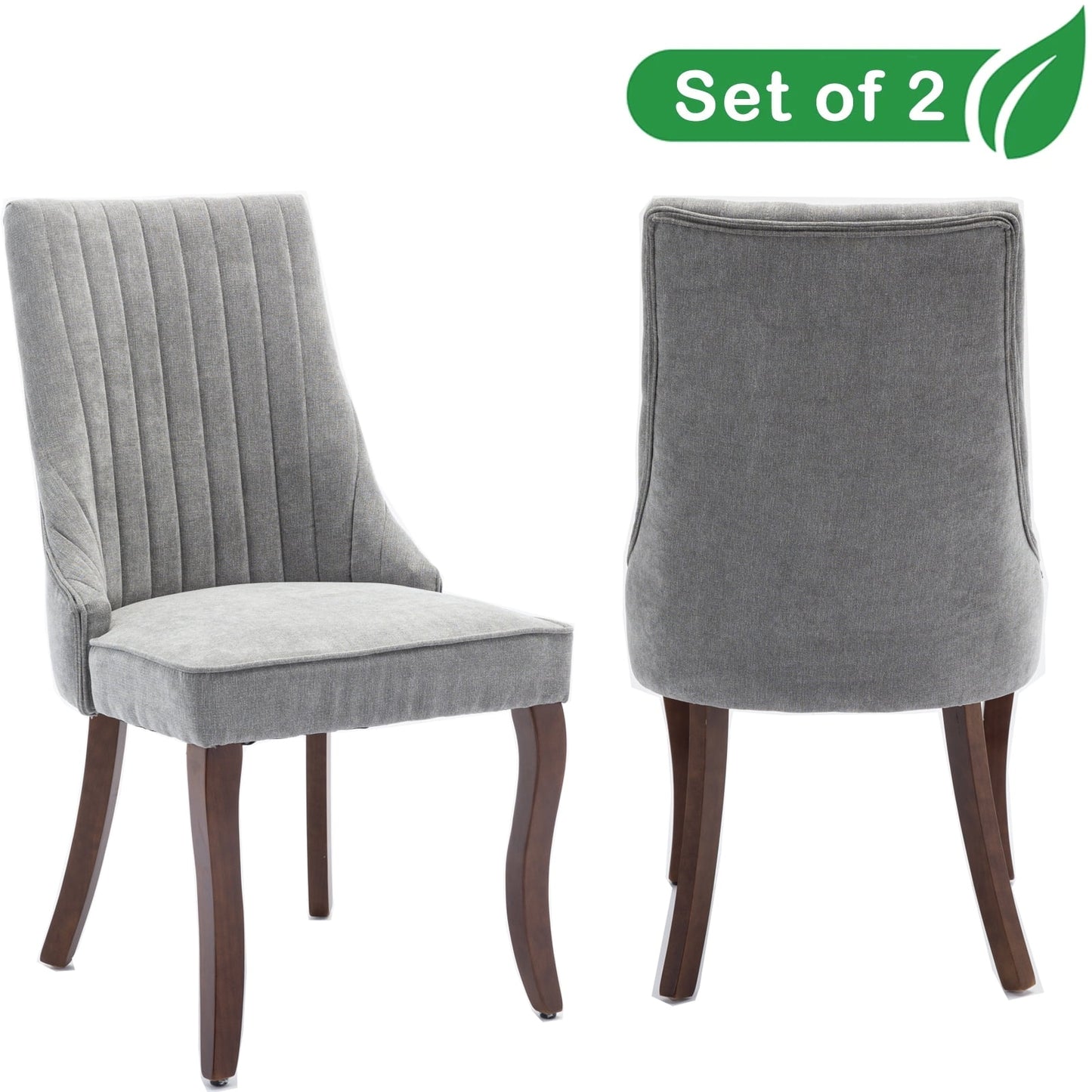 GAKMCIL Velvet Dining Chairs (Set of 2), Channel Tufted Kitchen Dinner Chair Comfy Fabric Upholstered Accent Chair for Dining Room with Solid Wood Legs, Weight Capacity:300lb (Gray)