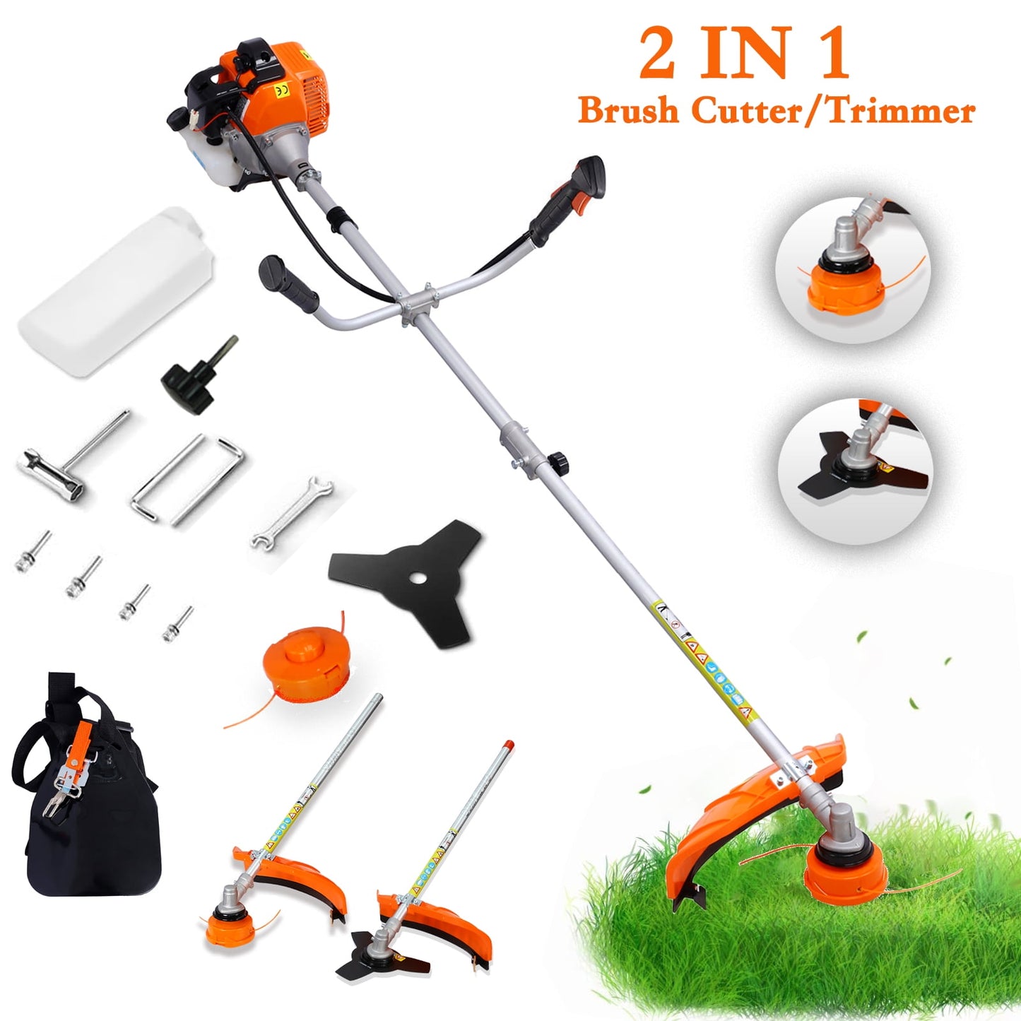 POVANLI 2 in 1 String Trimmer,52cc Weed Eater/Wacker Gas Powered with 10'' Brush Cutter,Rubber Handle & Shoulder Strap Included