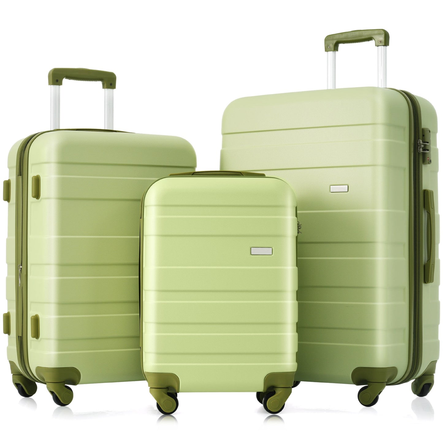 POVANLI 3 Piece Luggage Sets, ABS Hardside Carry On Luggage, Spinner Wheels, TSA Lock, Airline Approved, Lightweight Durable Suitcase,(20"24"28")( Light Green)