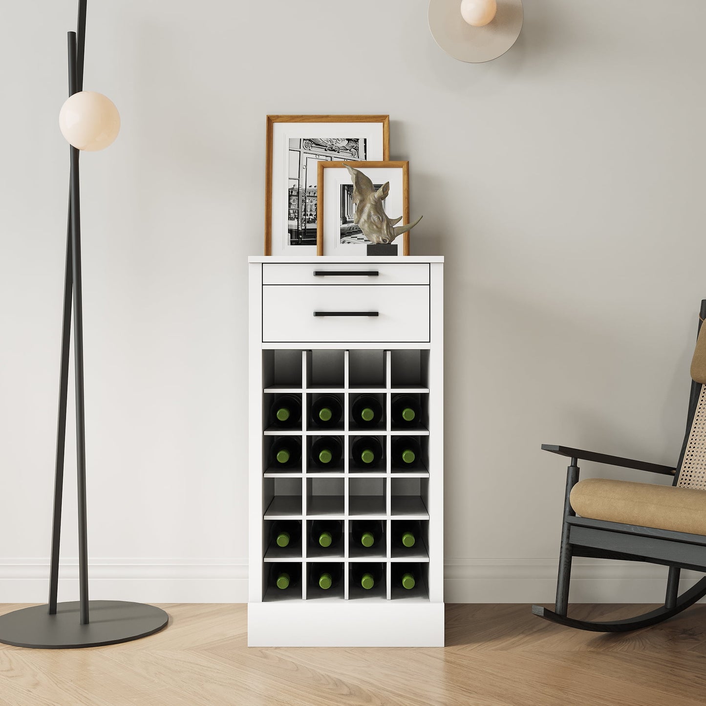 GAKMCIL Stackable Modular Wine Cabinets – 24-Bottle Capacity with Hutch Drawers for Dining, Living, or Home Office, Versatile Organizer - Durable Wooden Structure(White) (17.80 L * 15.95"W * 35.43"H)