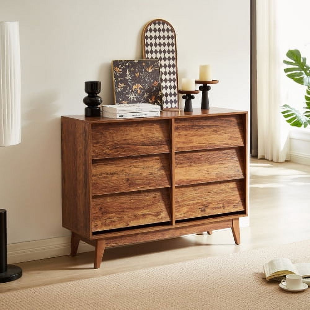 POVANLI 6 Drawer Double Dresser Features Vintage-style and Bevel Design
