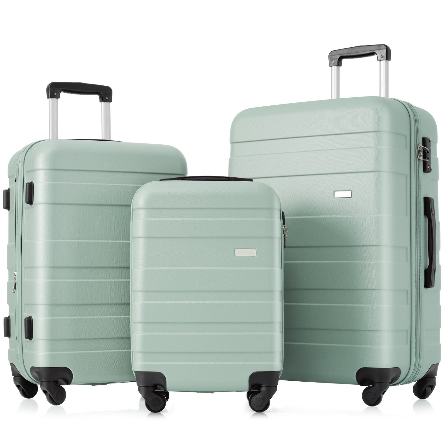 POVANLI 3 Piece Luggage Sets, ABS Hardside Carry On Luggage, Spinner Wheels, TSA Lock, Airline Approved, Lightweight Durable Suitcase,(20"24"28")( Green)