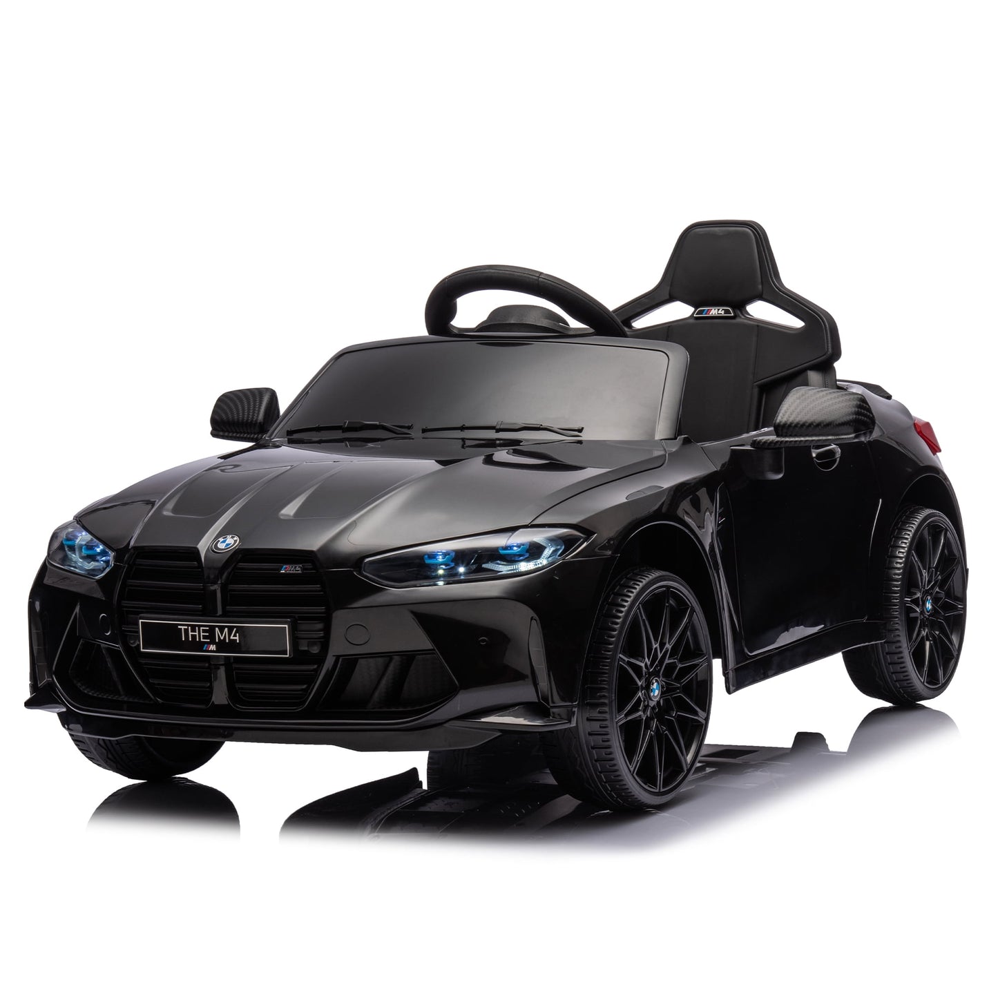 CAMSCH BMW M4 12V Kids Ride on Toy Car W/Parents Remote Control, Slow Start, 3 Speeds, Power Display, Power Drive, Shock Absorbing Suspension, USB, MP3, Bluetooth, LED light for Yr 3-8, Gift (Black)