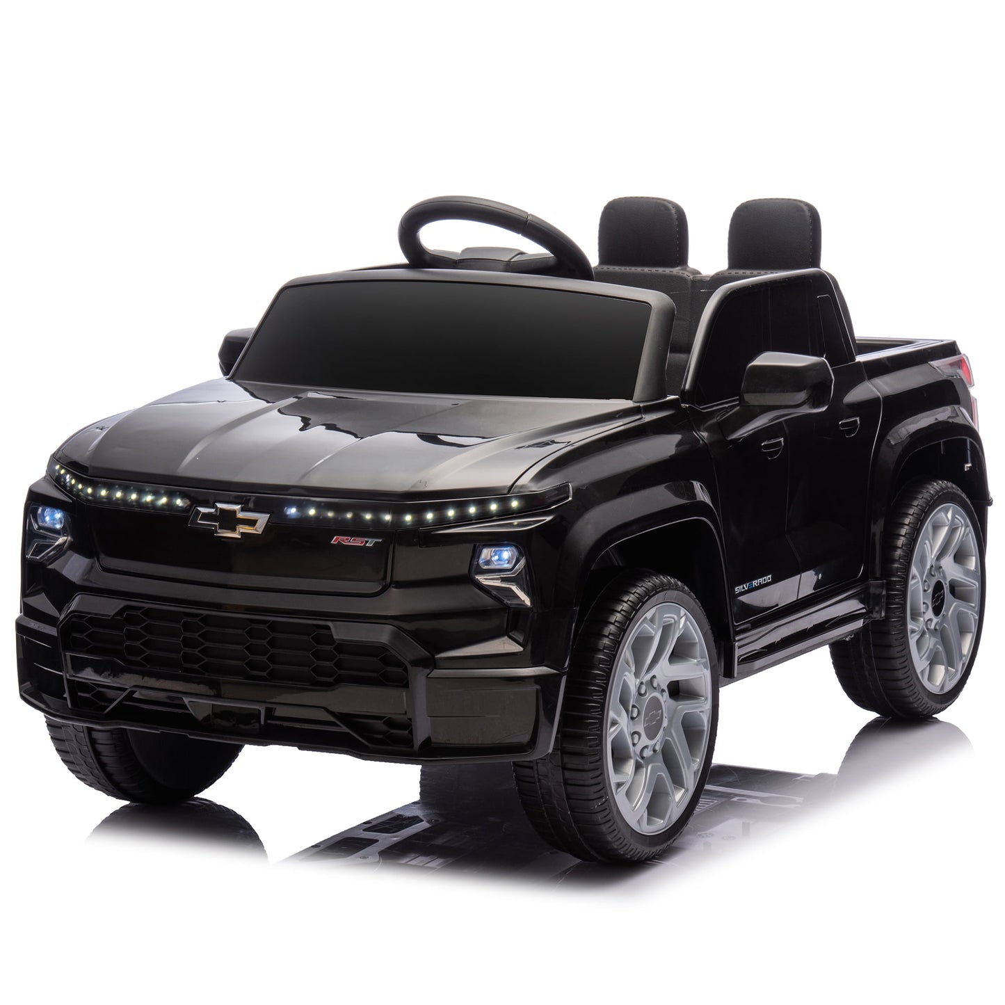 CAMSCH Chevrolet Silverado 24V Kids Electric Vehicles Ride on Cars W/Parents Control,Slow start, Two driving modes, 3 Speeds, Power display, Bluetooth, USB, MP3, for Children Ages 2-5, Gift (Black)