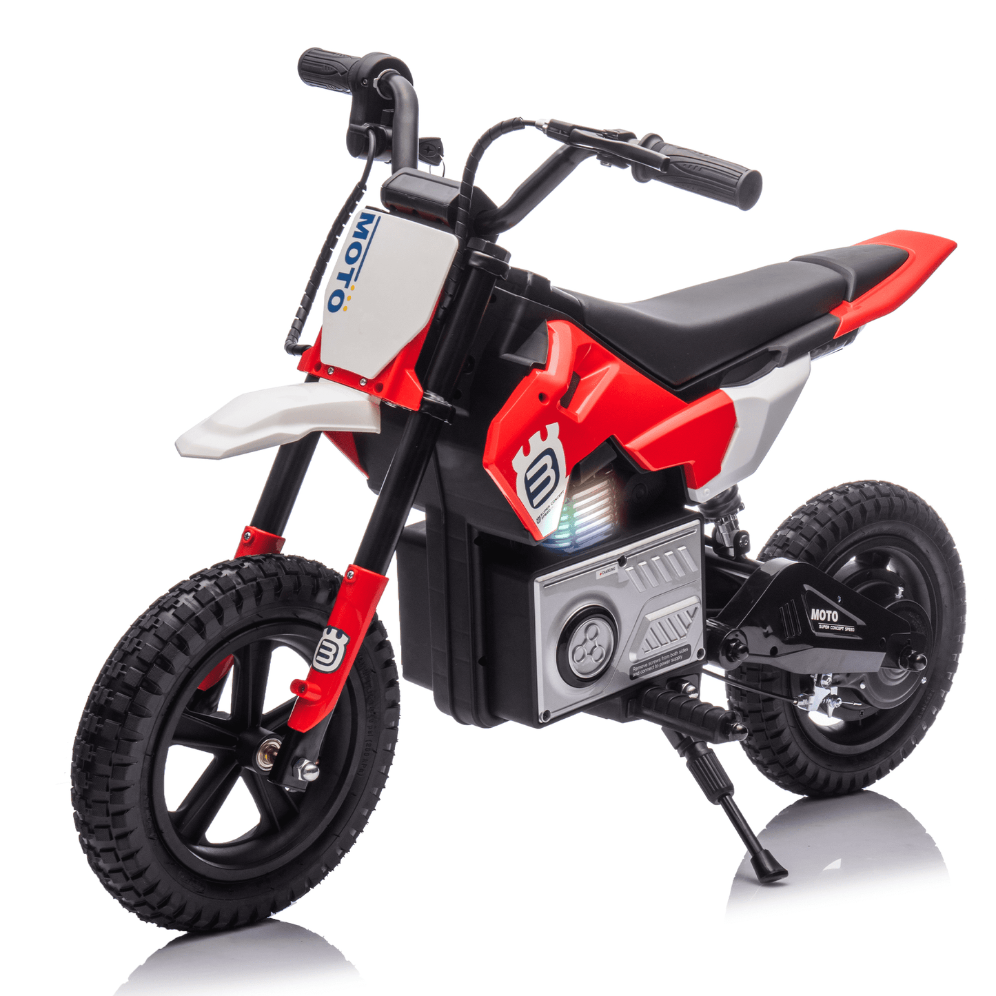 POVANLI 24V Kids Ride On Electric Toy Motocross Motorcycle,200W High Speed Hub Motor,shock absorber,Slow Start,Adjustable speed,LED breath lamp,Bluetooth,Music,Horn for children Aged 5-15(Red)