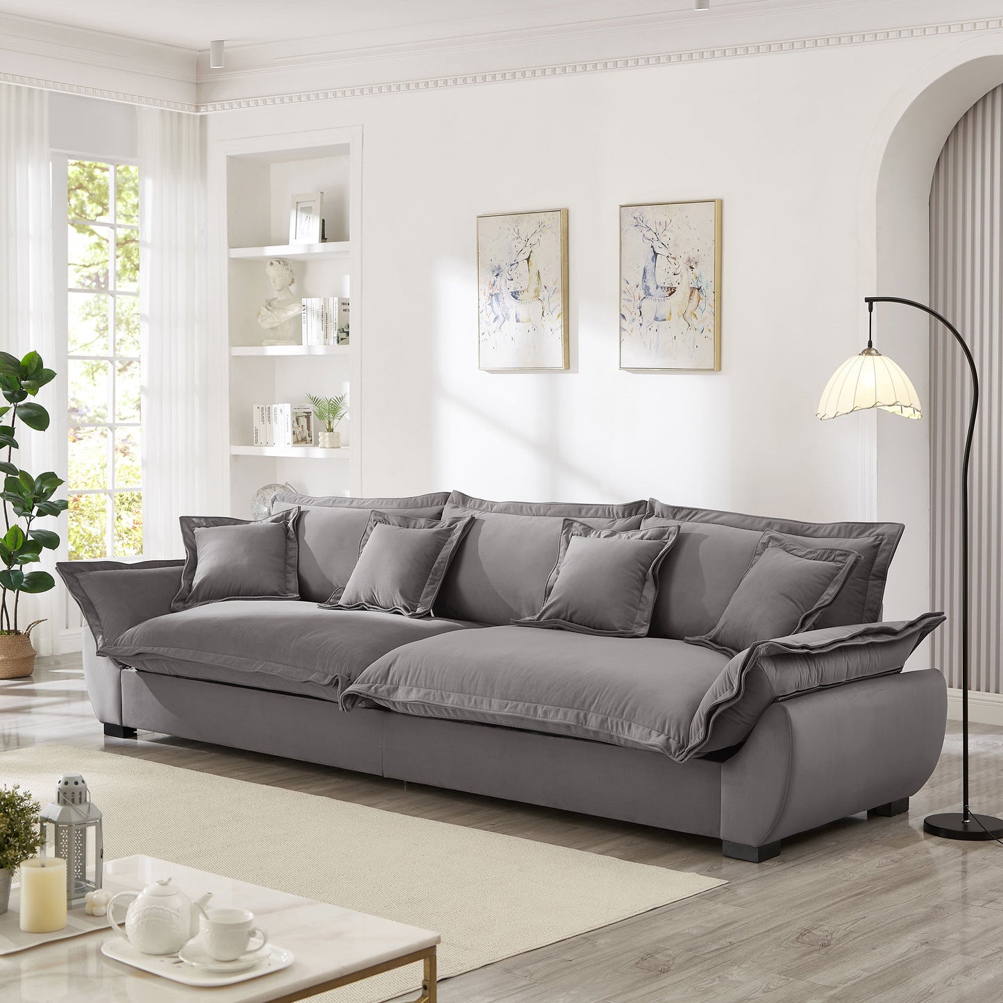 GAKMCIL 126" Velvet Modular Sectional Sofa, 3 Seater Sailing Design Upholstered Sofa, Modern Deep Seat Cloud Sofa with Storage, Removable Backrest, Throw Pillows for Living Room, Apartment (Black)