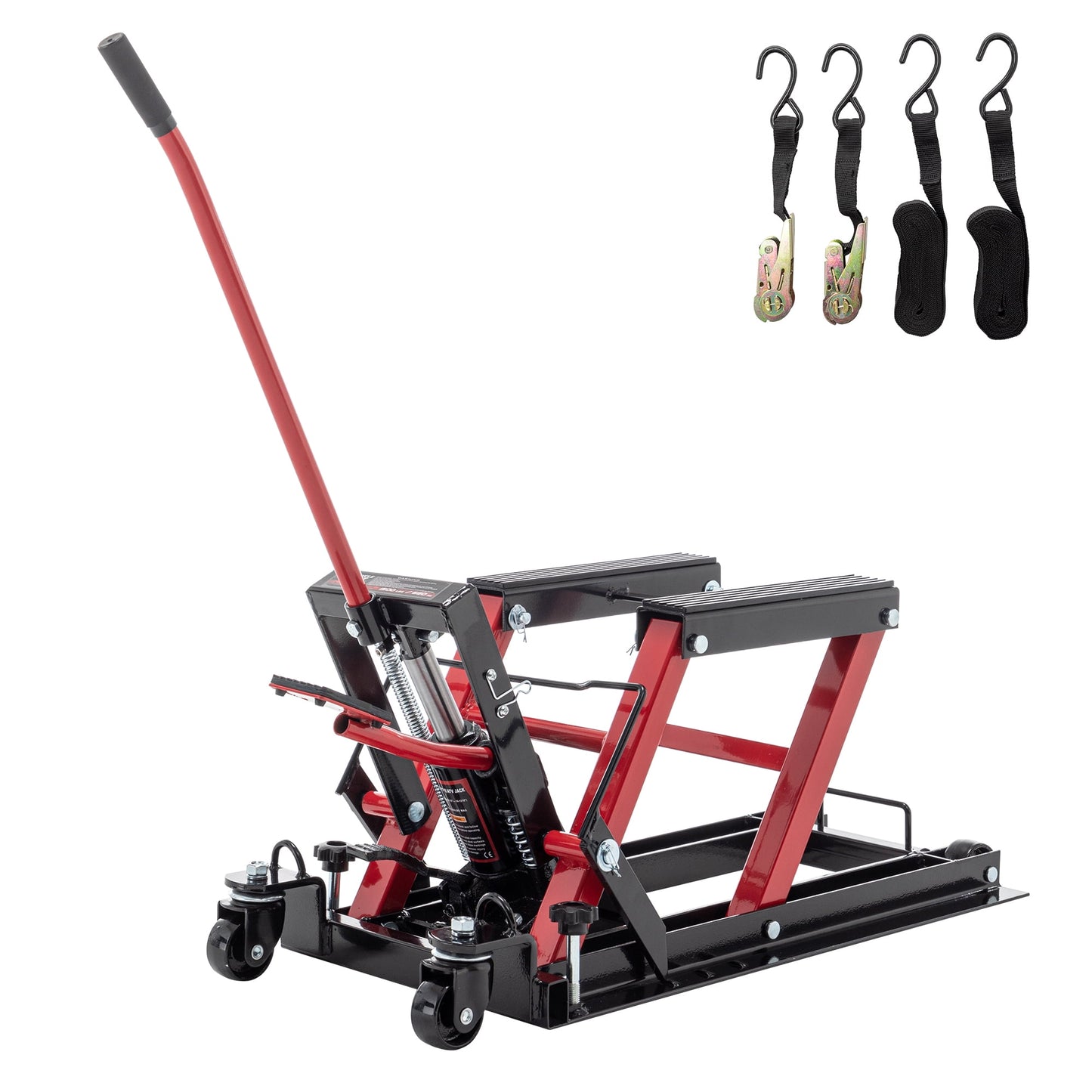 POWANLI 1500lbs Hydraulic Motorcycle Lift Jack, Foot-Operated Motorcycle Lift Table, ATV Scissor Lift Jack with 4.5" - 15" Lifting Range, Portable Motorcycle Lift Table with Wheels