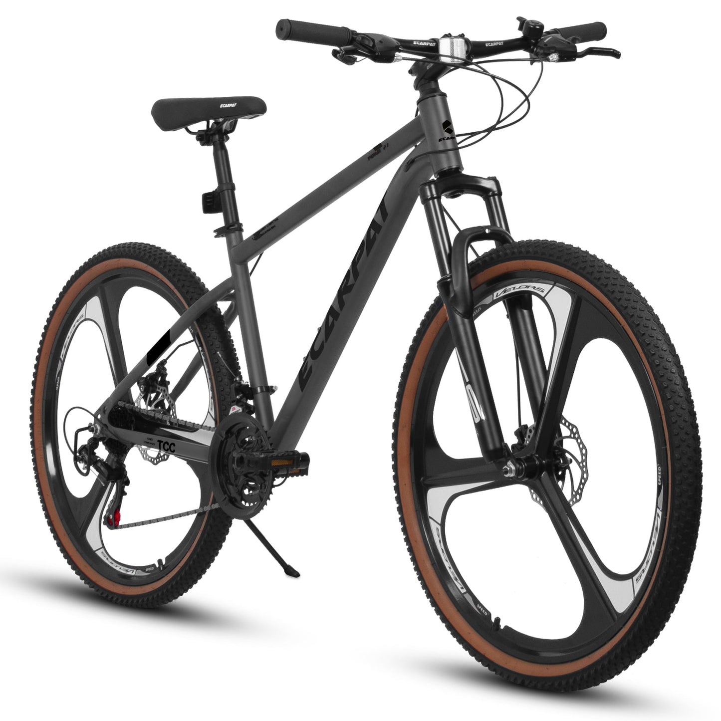 POVANLI 27.5 inch Mountain Bike for Men and Women, 21 Speed Road Bicycle with Dual Disc Brakes & Suspension, High Carbon Steel Frame Front Fork Bicycles, Gray(Gift)