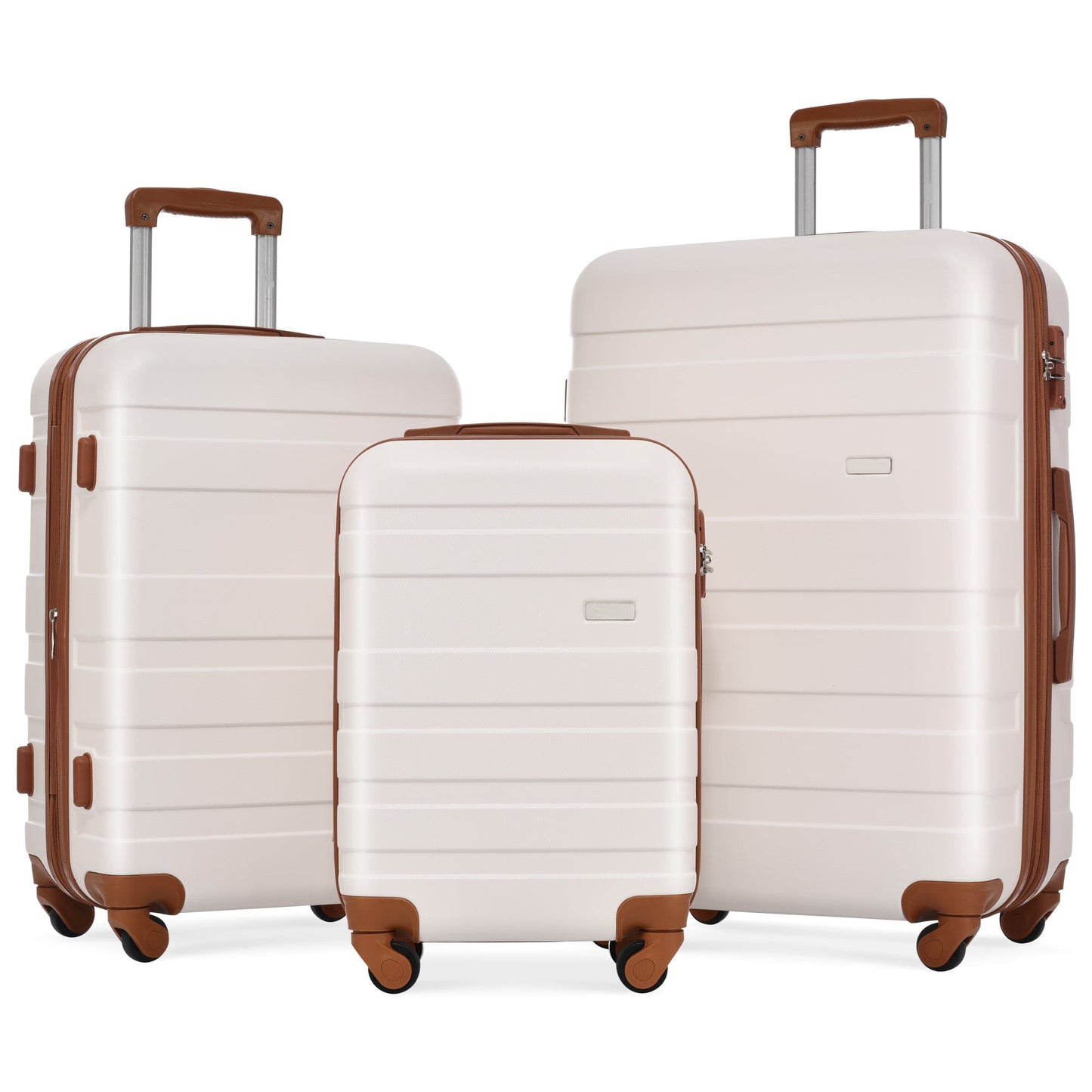 POWANLI 3 Piece Luggage Sets, ABS Hardside Carry On Luggage, Spinner Wheels, TSA Lock, Airline Approved, Lightweight Durable Suitcase,(20"24"28")( pink and brown)