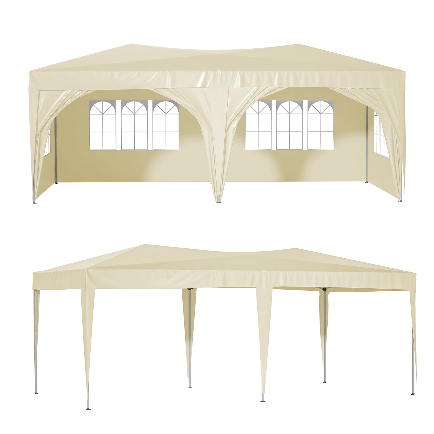 POVANLI 10'x 20'EZ Pop Up Canopy Outdoor Portable Party Folding Tent Gazebo with 6 Sidewalls,Ez Pop Up Outdoor Canopy for Parties with 3 Adjustable Heights,Carry Bag,6 Sand Bags Beige
