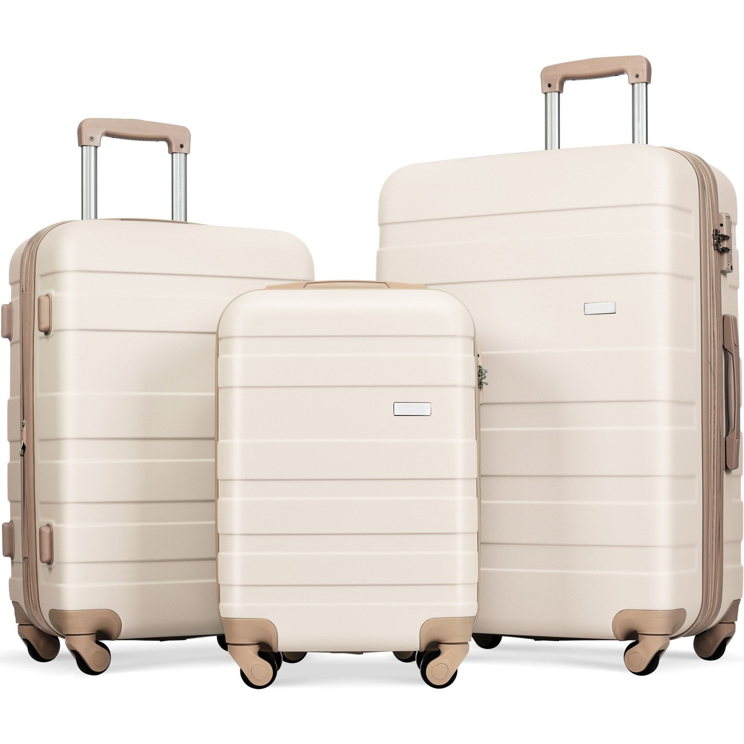 POVANLI 3 Piece Luggage Sets, ABS Hardside Carry On Luggage, Spinner Wheels, TSA Lock, Airline Approved, Lightweight Durable Suitcase,(20"24"28")( Ivory and Golden)