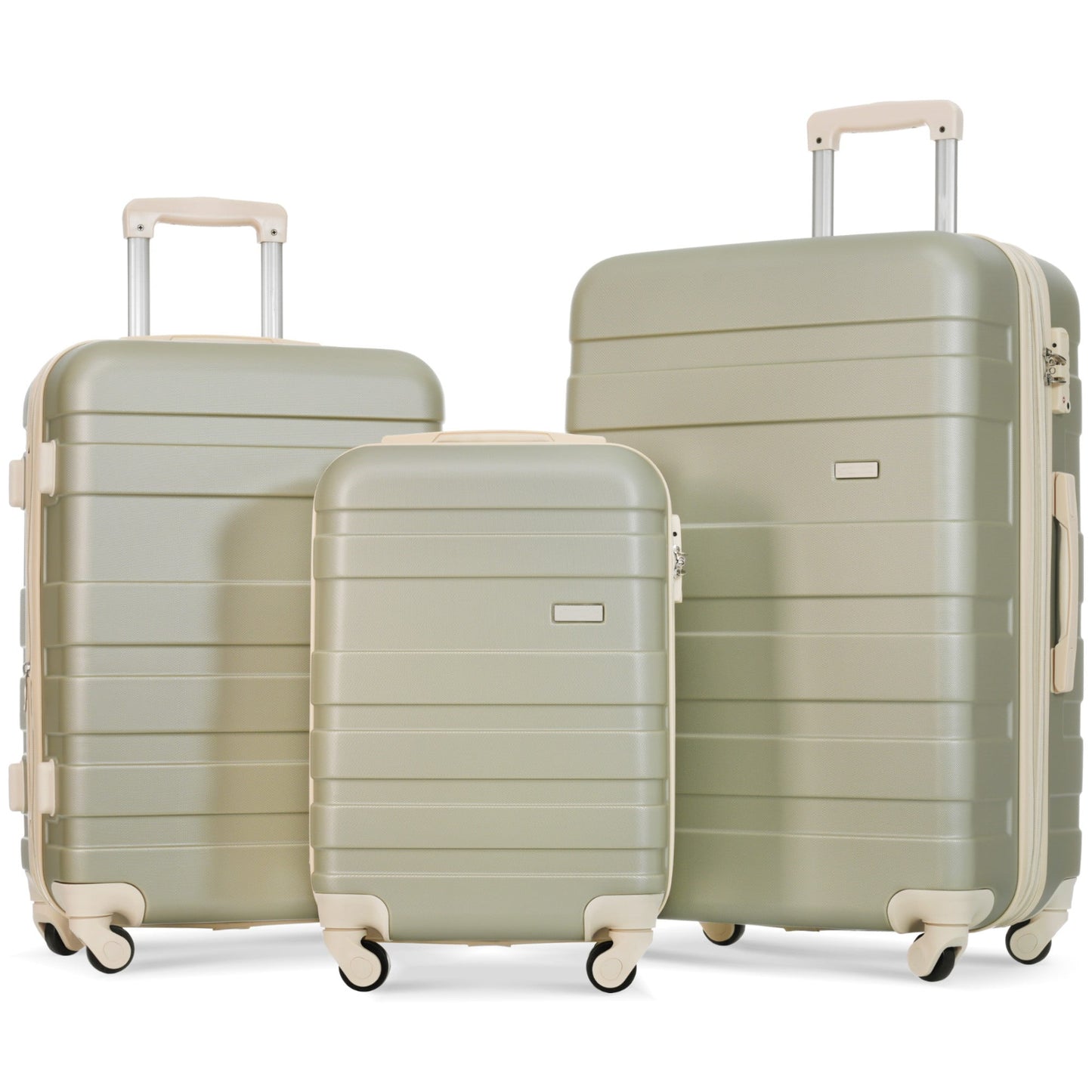 POVANLI 3 Piece Luggage Sets, ABS Hardside Carry On Luggage, Spinner Wheels, TSA Lock, Airline Approved, Lightweight Durable Suitcase,(20"24"28")( golden green amd beige)