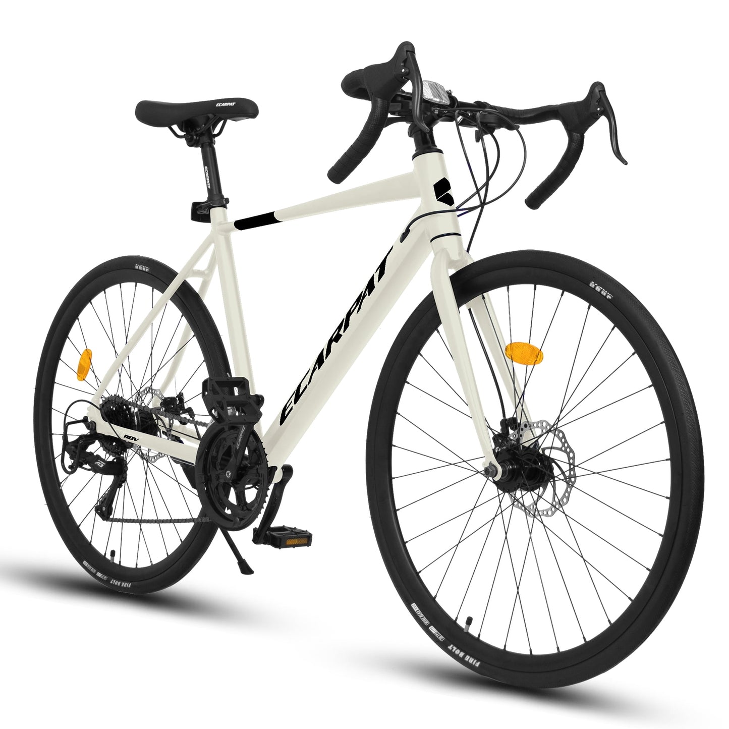 POVANLI 700C Road Bike for men women, 16-Speed Outdoor Bike Disc Brakes, Racing Bike Light Weight Aluminum Frame, City Commuting Road Bicycle L Size, Adults ages 14+, Gift(Cream)