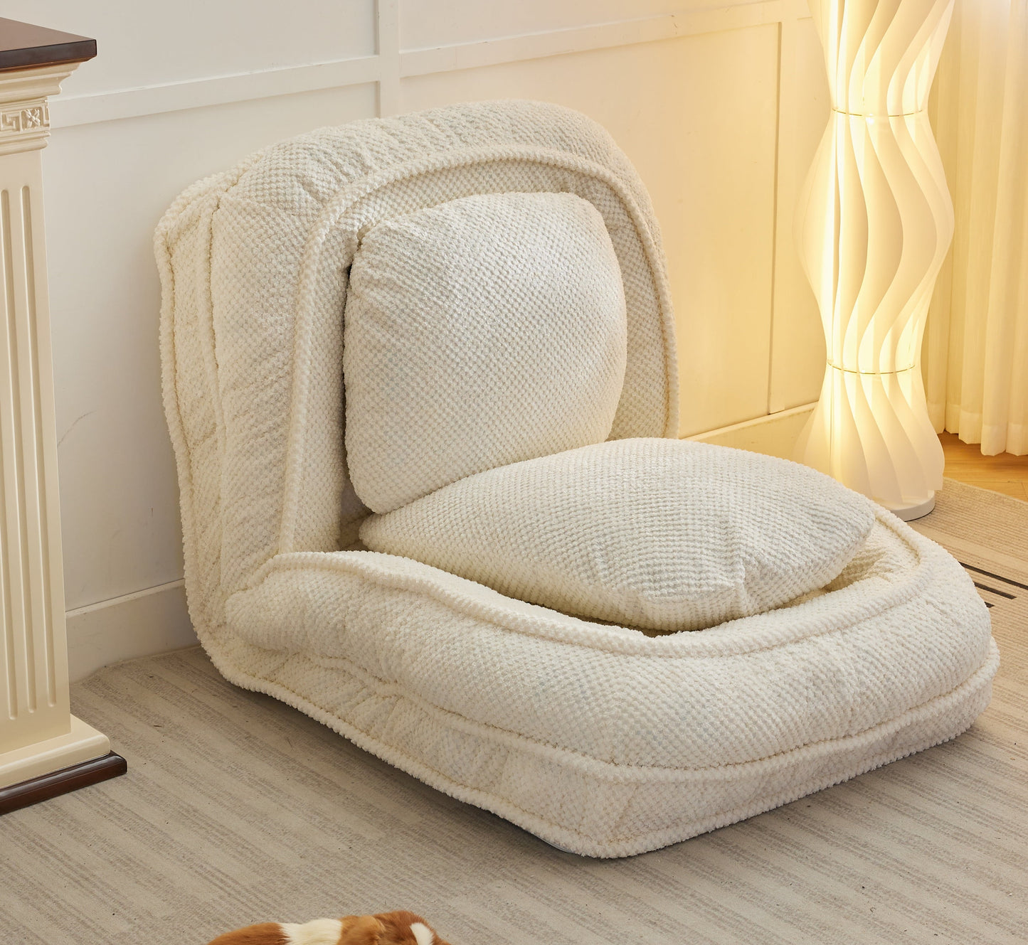 GAKMCIL Human Dog Bed for Adult & Pets, Convertible Lazy Sofa, 5 Adjustable Position with 2 Soft Pillows, sit, sleep, fold for bedroom, living room, office, Space Saving Design, Dog gift (White)