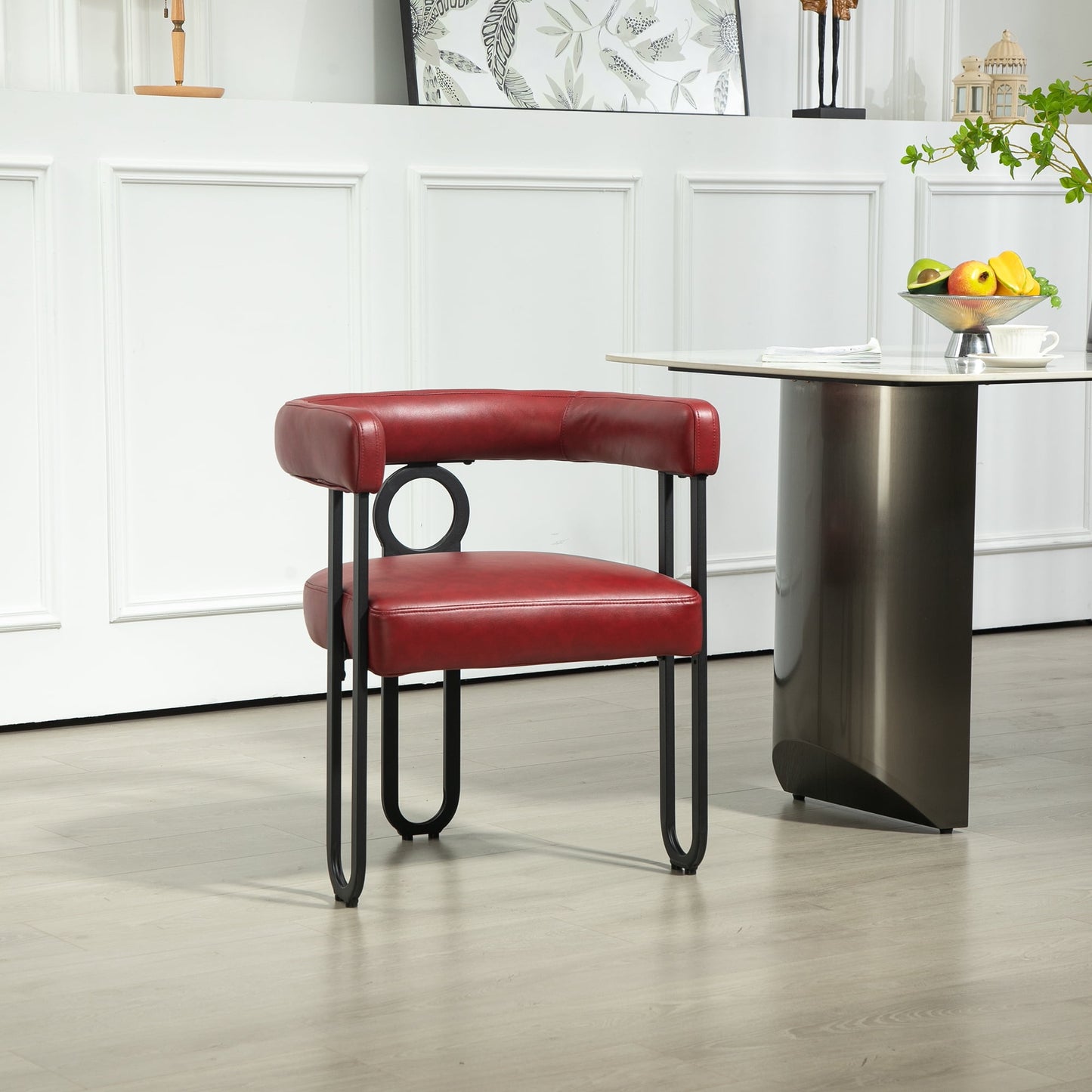 POVANLI PU Leather Fabric Upholstered Bar Stools (Set of 1), Modern Bar Chair/Dining Chair/Armchair with Back, Black Metal Frames for Living Room Bar Kitchen Island Restaurant Bistro, Club (Wine Red)