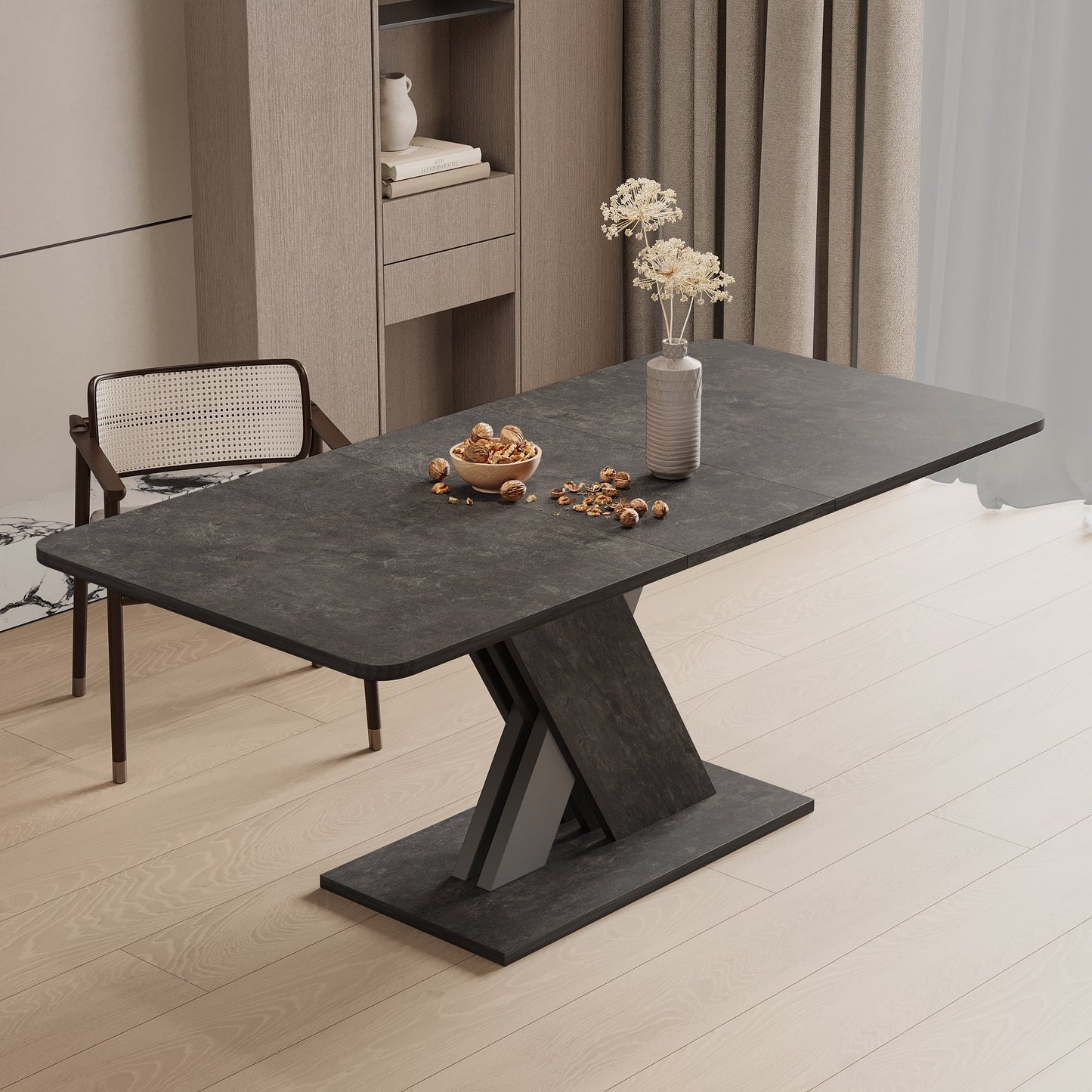 GAKMCIL Multifunctional Extendable Space-Saving Console Table with Sturdy X-Base, 70.87" x 33.46" x 29.53", Modern Dining Table - Easy Assembly & Easy - Clean Surface for Living Room & Dining & Cafe