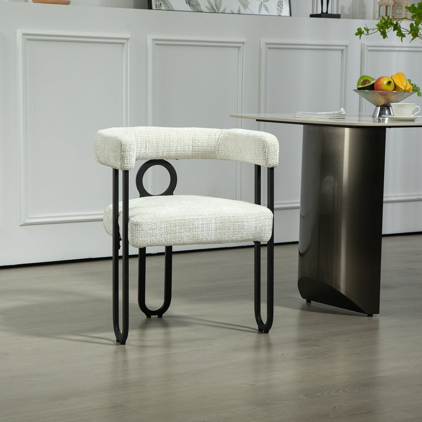 POVANLI Chenille Fabric Upholstered Bar Stools (Set of 1), Modern Bar Chair/Dining Chair/Armchair with Back, Black Metal Frames for Living Room Bar Kitchen Island Restaurant Bistro, Club (Beige)