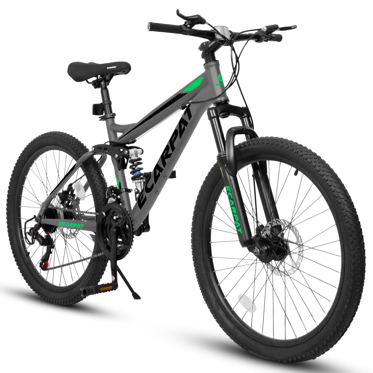 POVANLI Mountain Bike 26 Inch, Dual Full Suspension, Carbon Steel Frame Mountain Bike for Mens Womens, Go to School/Work with 21-Speed Disc Trail Commuter City,Youth Ages 14+, Gift(Gray)