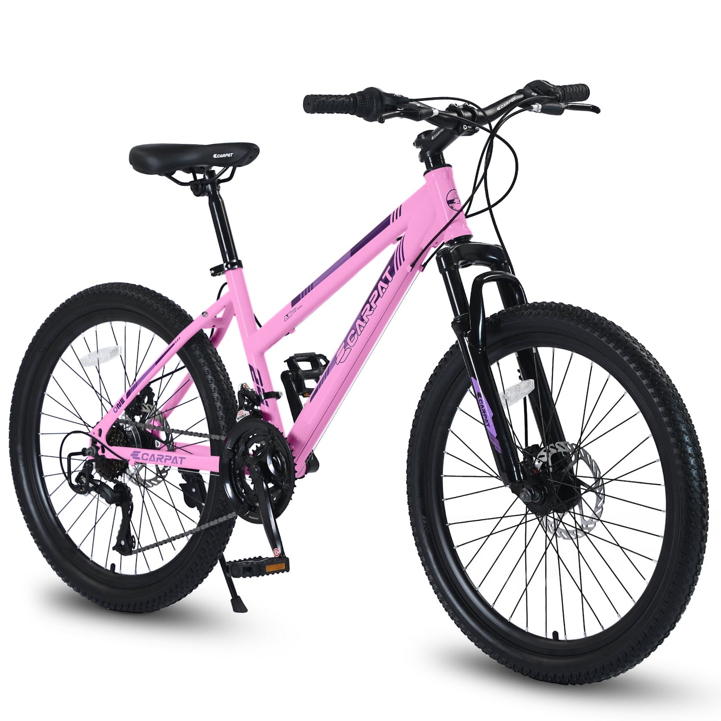 POVANLI 24" Mountain Bike for Teenagers Girls Women, 21 Speeds Mountain Bicycles with Dual Disc Brakes and 100mm Front Suspension, Pink(Gift)