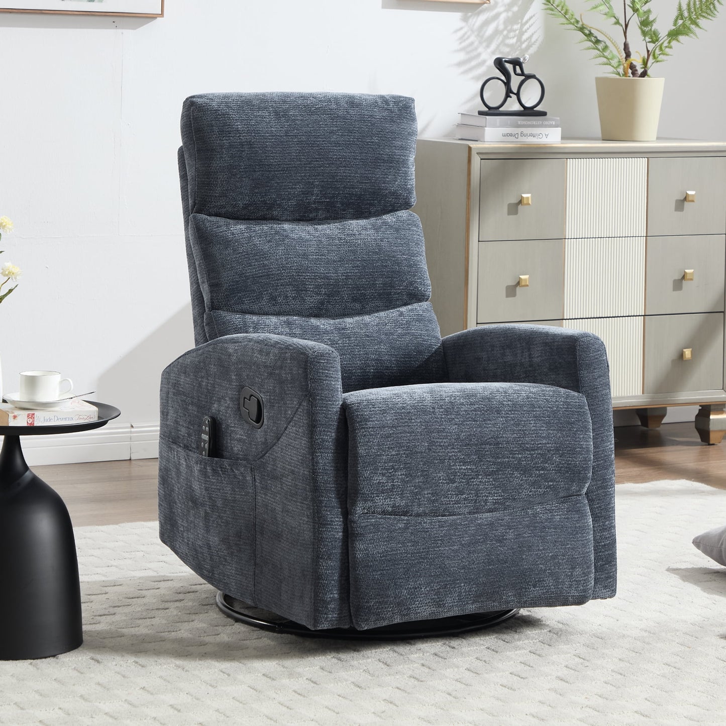 GAKMCIL Manual Recliner Rocking Chair with Massage and Heating, 3 massage modes, 8 vibrating nodes (back, lumbar, thighs, legs), 15/30/60 minute timing function, Max load 400lb, Gift (Blue)