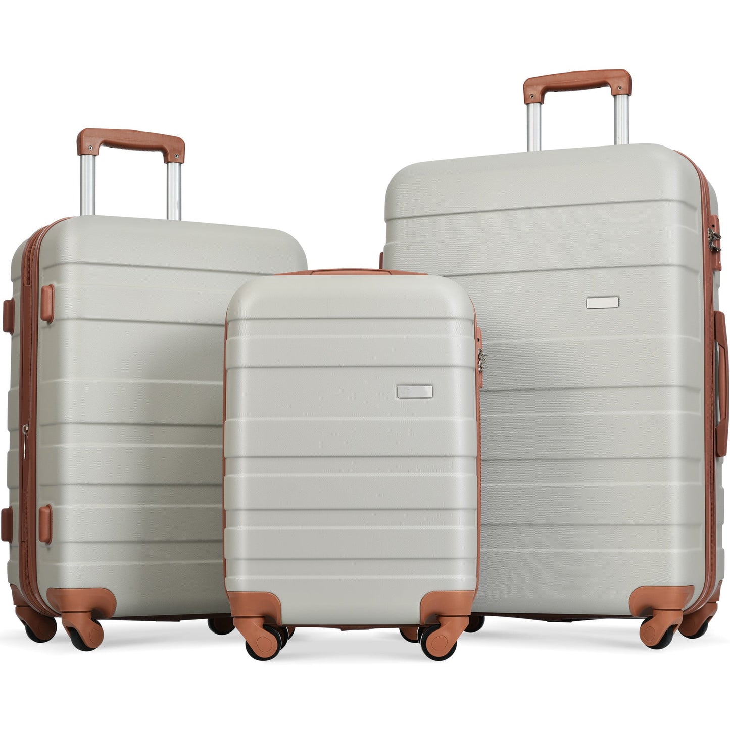 POVANLI 3 Piece Luggage Sets, ABS Hardside Carry On Luggage, Spinner Wheels, TSA Lock, Airline Approved, Lightweight Durable Suitcase,(20"24"28")( Light Grey and Brown)