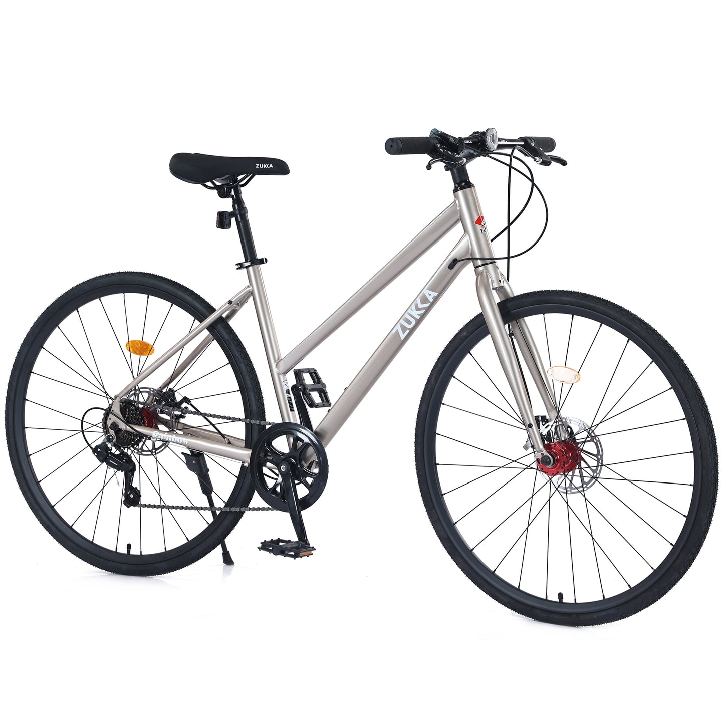 POVANLI 700C Road Bike 7 Speed Hybrid bike Disc Brake For Boys/Girls/Men/Women City City Commuting Bicycle,Fits Riders 5'4" - 6'2",Comfort Saddle,Adults 14+ Years,Gift(Orange)