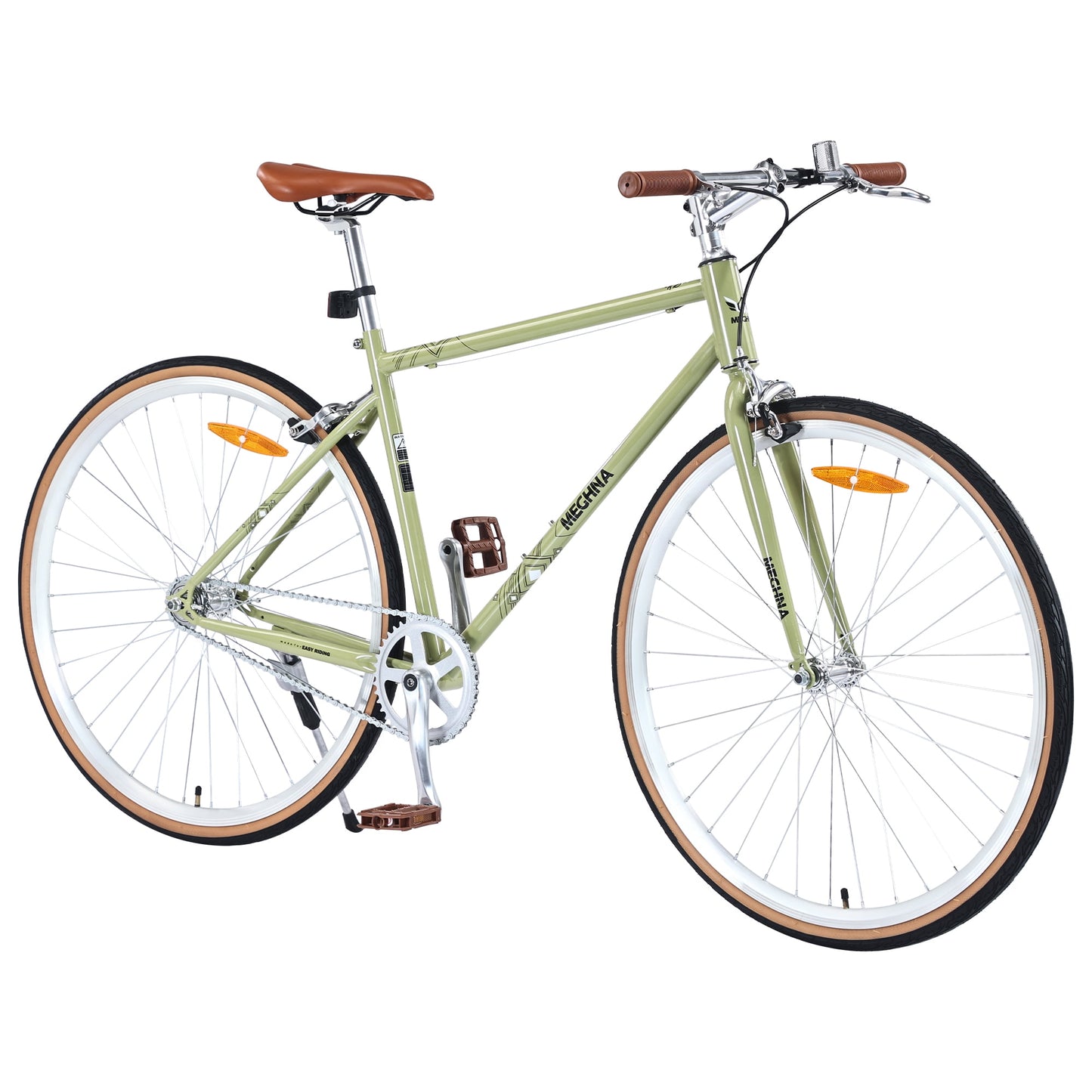 POVANLI 700C Road Bike Single Speed Retro style For men women's City Bicycle,Steel Frame Hybrid Bike,Adults 14+ Years,max weight is up to 220lbs,Gift(Light Green)