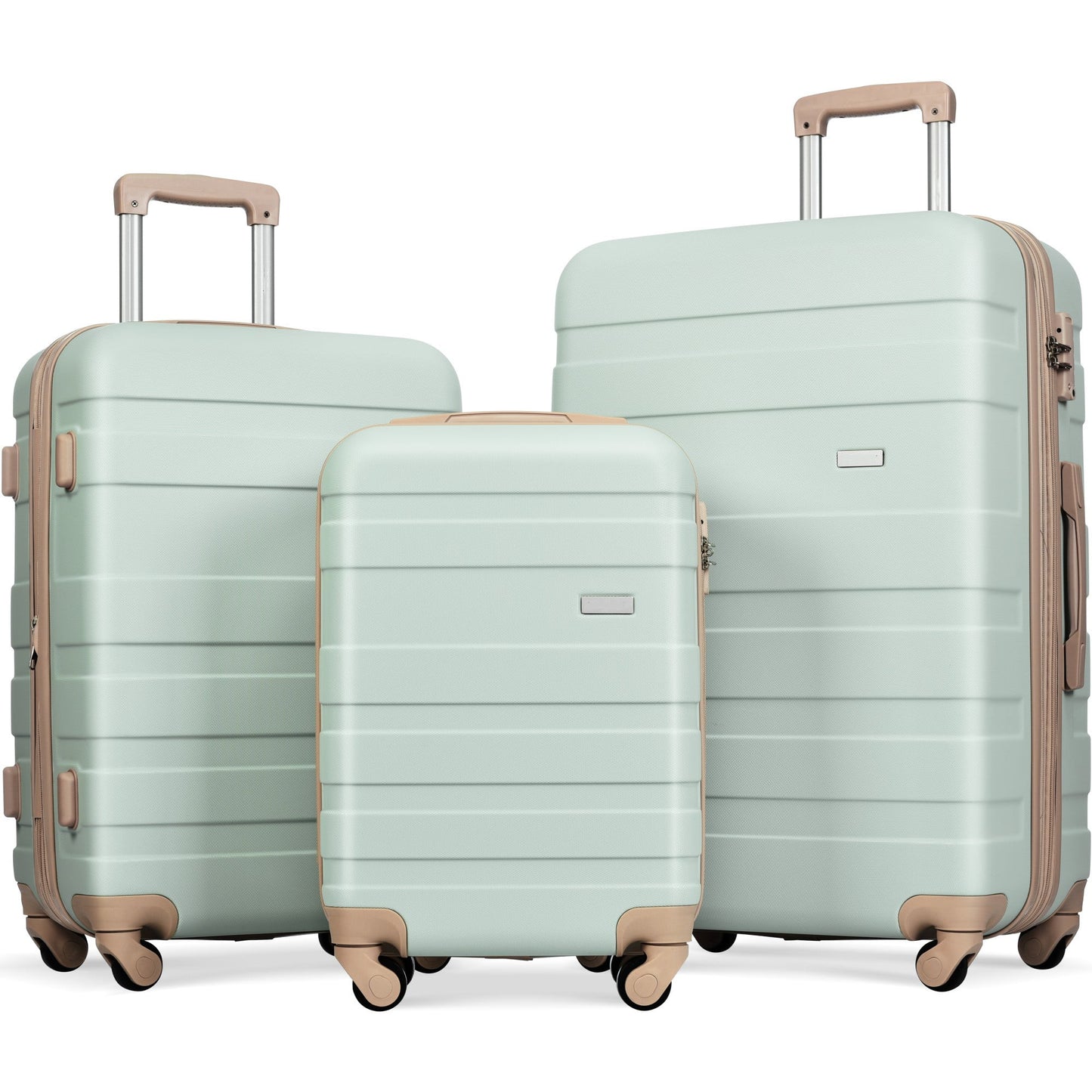 POVANLI 3 Piece Luggage Sets, ABS Hardside Carry On Luggage, Spinner Wheels, TSA Lock, Airline Approved, Lightweight Durable Suitcase,(20"24"28")( Grey Green)
