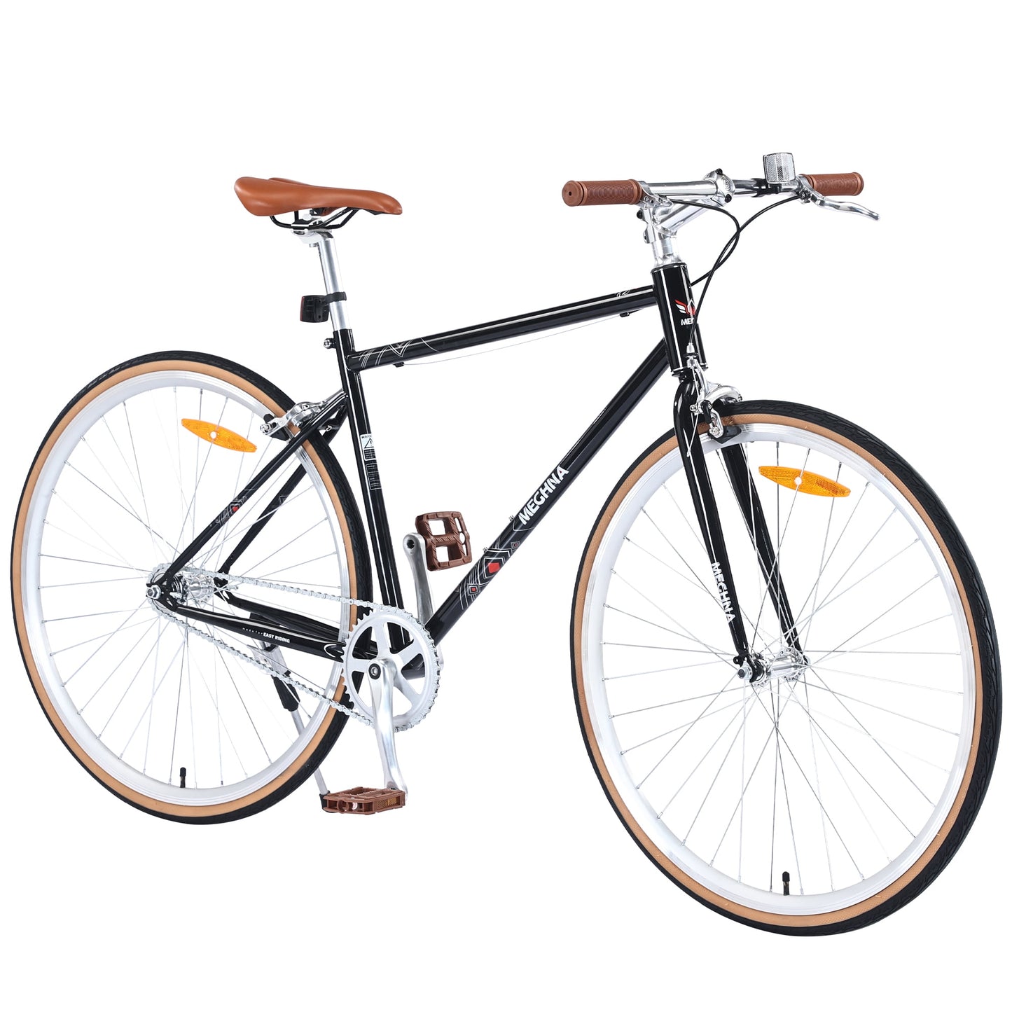 POVANLI 700C Road Bike Single Speed Retro style For men women's City Bicycle,Steel Frame Hybrid Bike,Adults 14+ Years,max weight is up to 220lbs,Gift(Black)