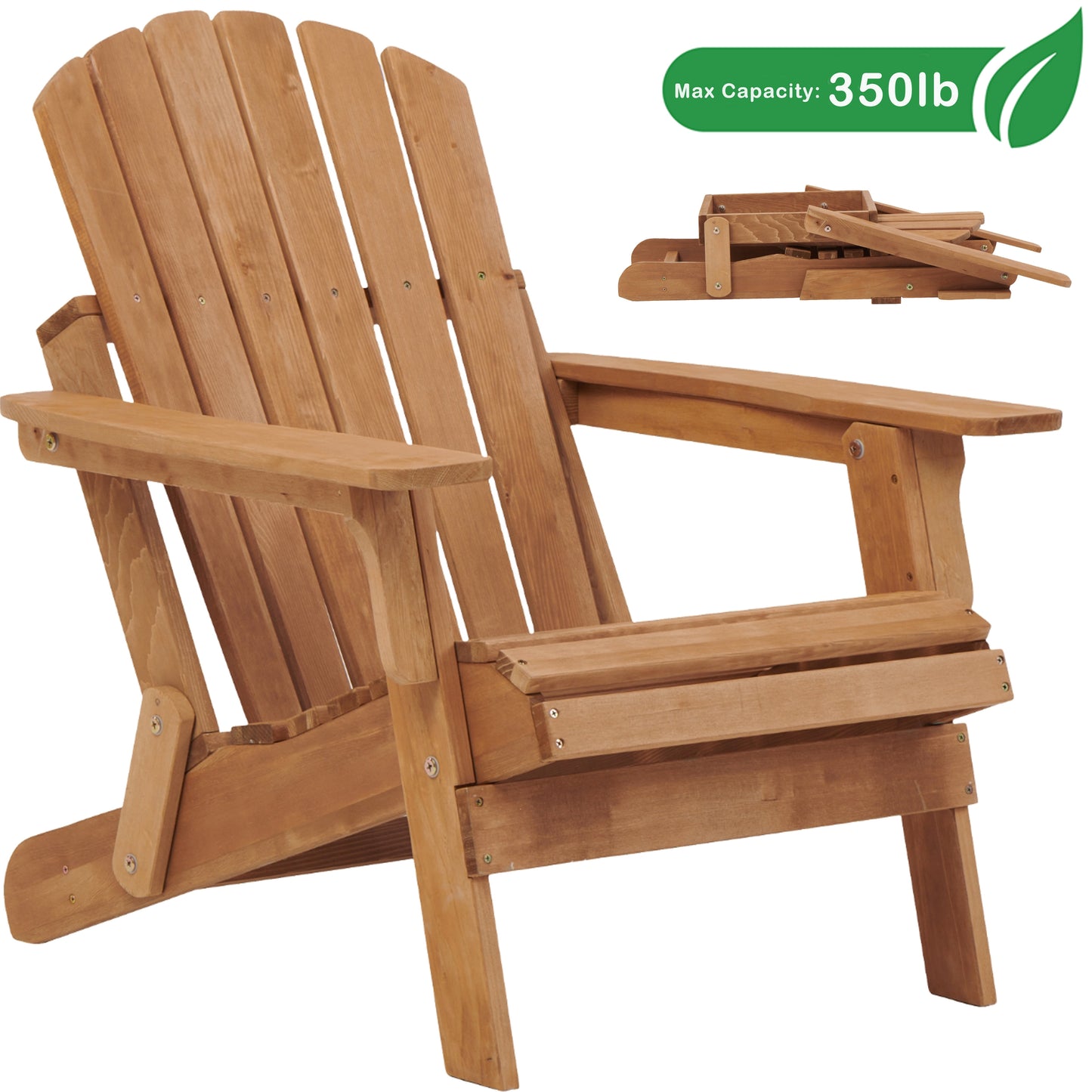 GAKMCIL Oversize Wooden Folding Adirondack Chairs, Premium Hemlock Wood, Weather Resistant Weathered Wood, Max load 350lb for Outdoor, Garden, Patio, Lawn, Backyard Deck, Fire Pit Chairs, Light Brown