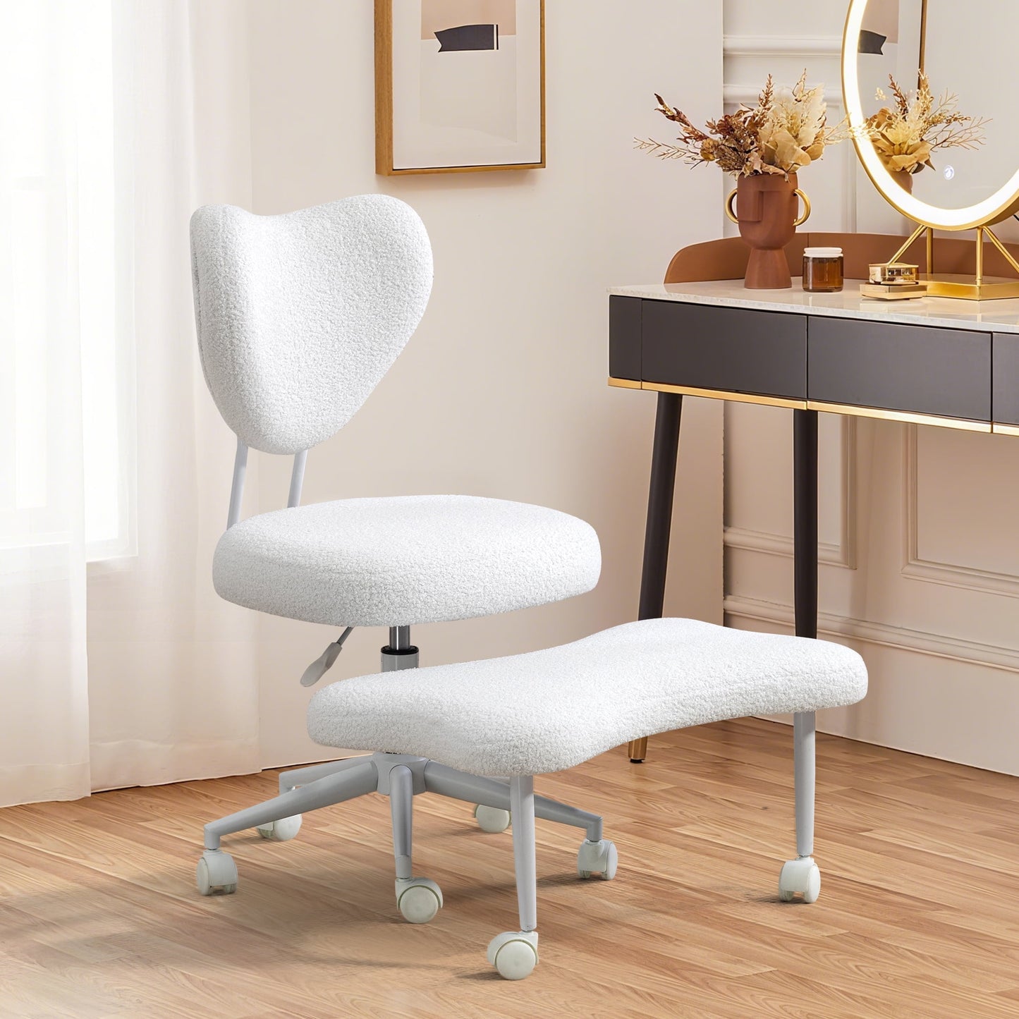 GAKMCIL Ergonomic Cross Legged Swivel Chair, Meditation chair, 360° Swivel Footrest, ADHD Chair with Adjustable Height & Plush Fabric, Back Support, SGS certificated cylinder for Home & Office(Beige)