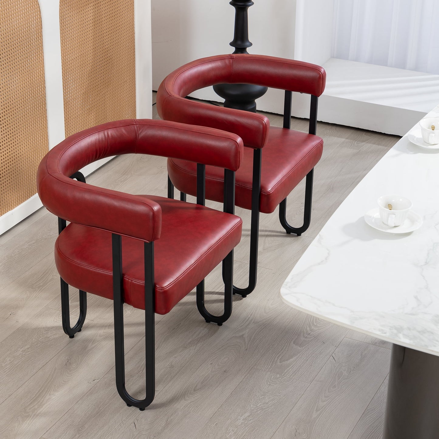 POVANLI PU Leather Fabric Upholstered Bar Stools (Set of 2), Modern Bar Chair/Dining Chair/Armchair with Back, Black Metal Frames for Living Room Bar Kitchen Island Restaurant Bistro, Club (Wine Red)
