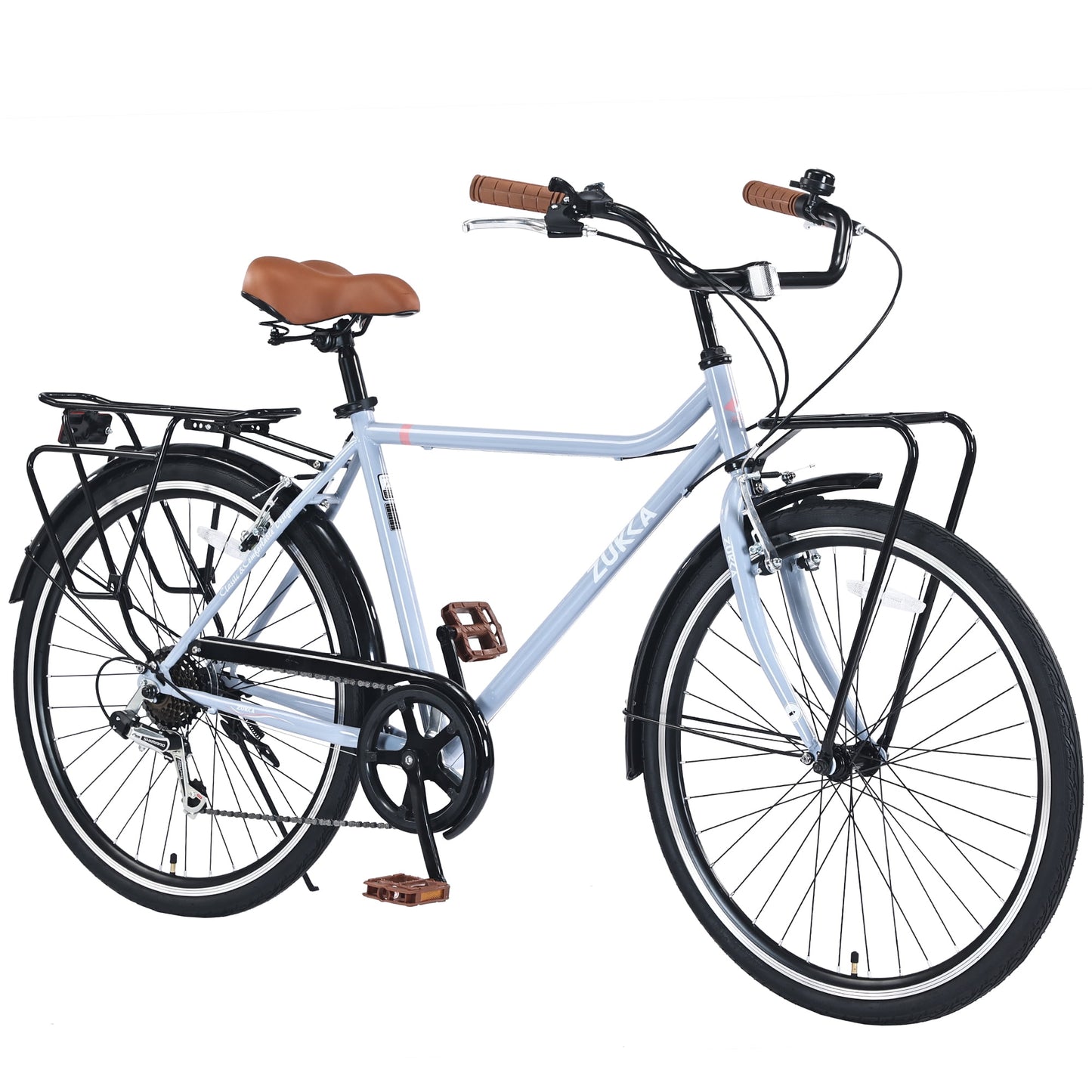 POVANLI 26 Inch Vintage Style Bike 7-speed rear derailleur and 7 speed shifter,Steel Frame comfort bike Retro Commute bicycle for Women and Men, 85% assembled,Gift(light blue)