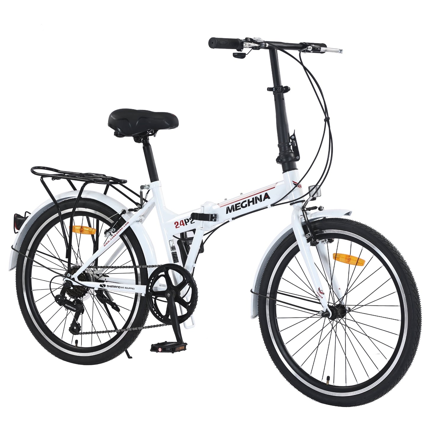 POVANLI 24 inch Folding City Commuting Bicycle for 5'1"-6'6" Adult, 7 Speed Lightweight Durable Steel Frame Bike with Derailleur, V Brakes & Anti-Slip Tires for Men, Women, Students for Gift(White)