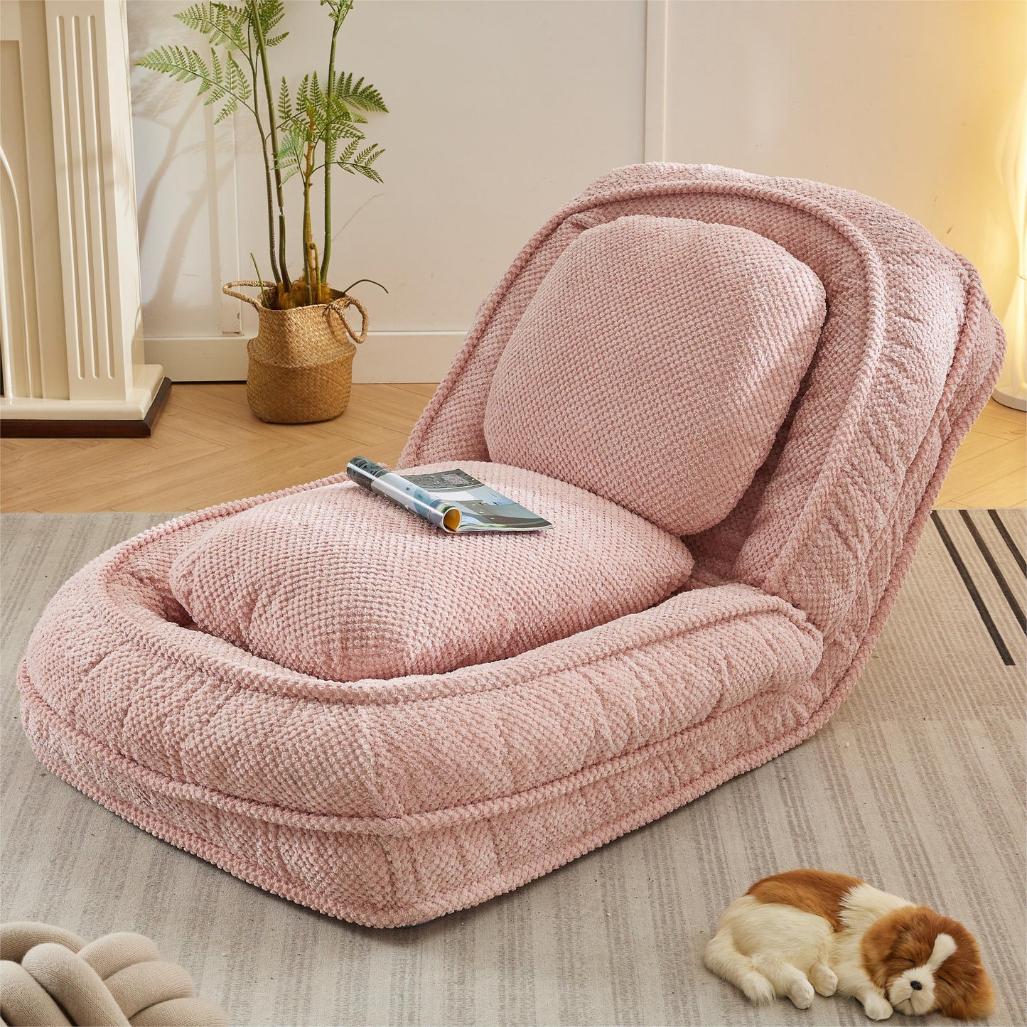 GAKMCIL Human Dog Bed for Adult & Pets, Convertible Lazy Sofa, 5 Adjustable Position with 2 Soft Pillows, sit, sleep, fold for bedroom, living room, office, Space Saving Design, Dog gift (Pink)