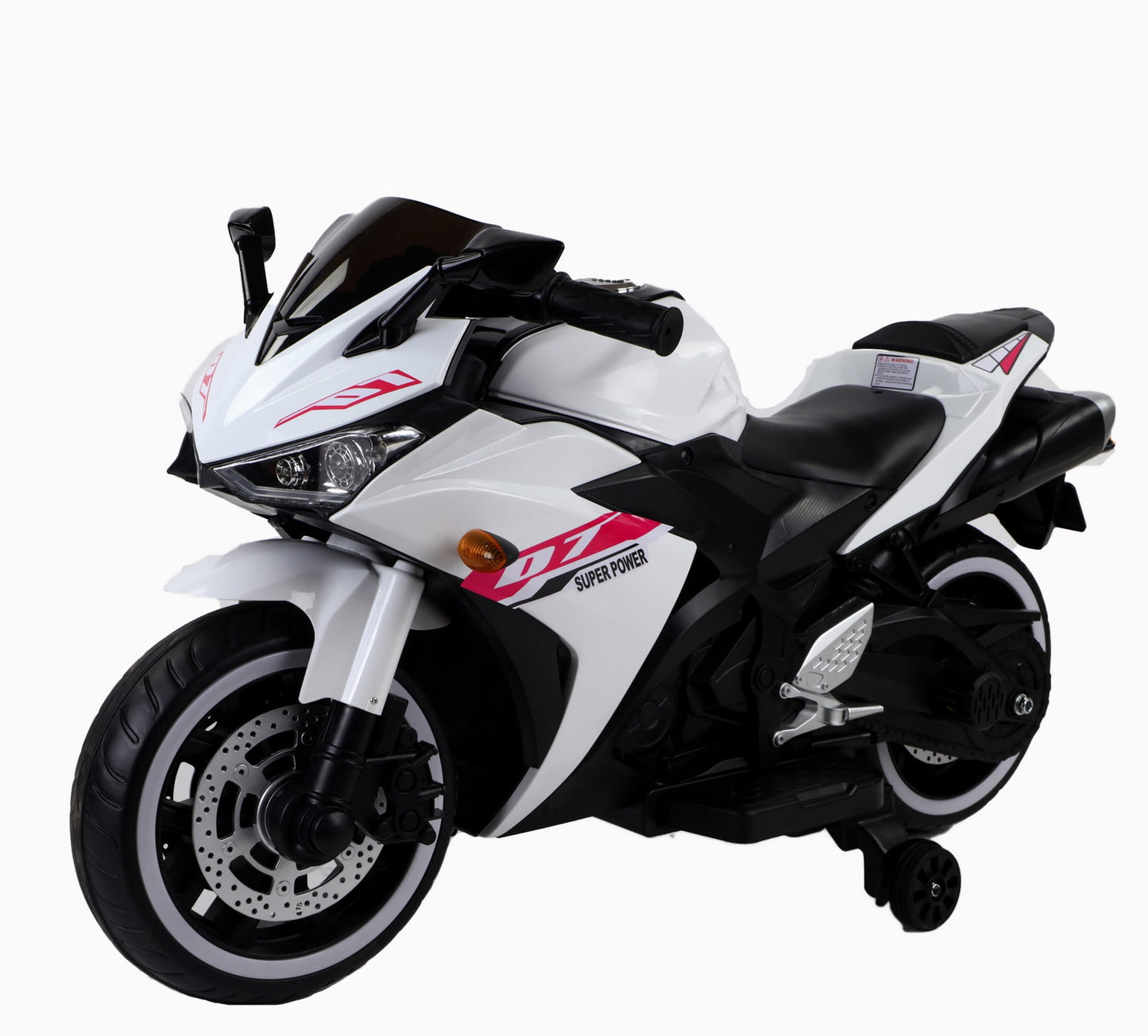 POVANLI 12V Kids Electric Motorcycle with Slow Start,Power Display,Manual Throttle,Light Dashboard,Training Wheels,Lighting Wheels,Bluetooth,USB,MP3,Early Education for Children Aged 3-6,Gift(White)