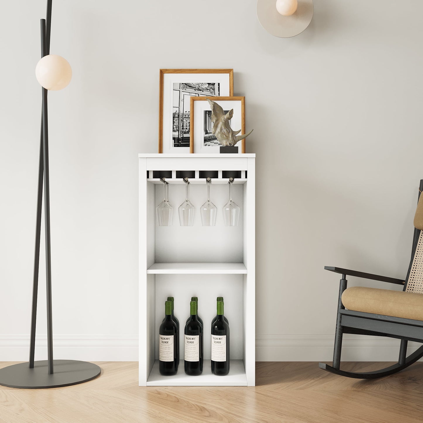 GAKMCIL Stackable Modular Wine Cabinets, Wine Bar Cabinet with cup holder & Shelves for Dining, Living, or Home Office, Versatile Organizer - Durable Wooden Structure(White) (17.80 L*15.95"W*35.43"H)