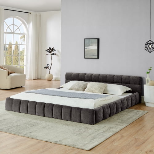 King size Bed Frame with Thick Fabric,Upholstered Bed Frame with Headboard and Solid Frame. No Box Spring Needed Dark Gray(88.5''*85.5''*24'')